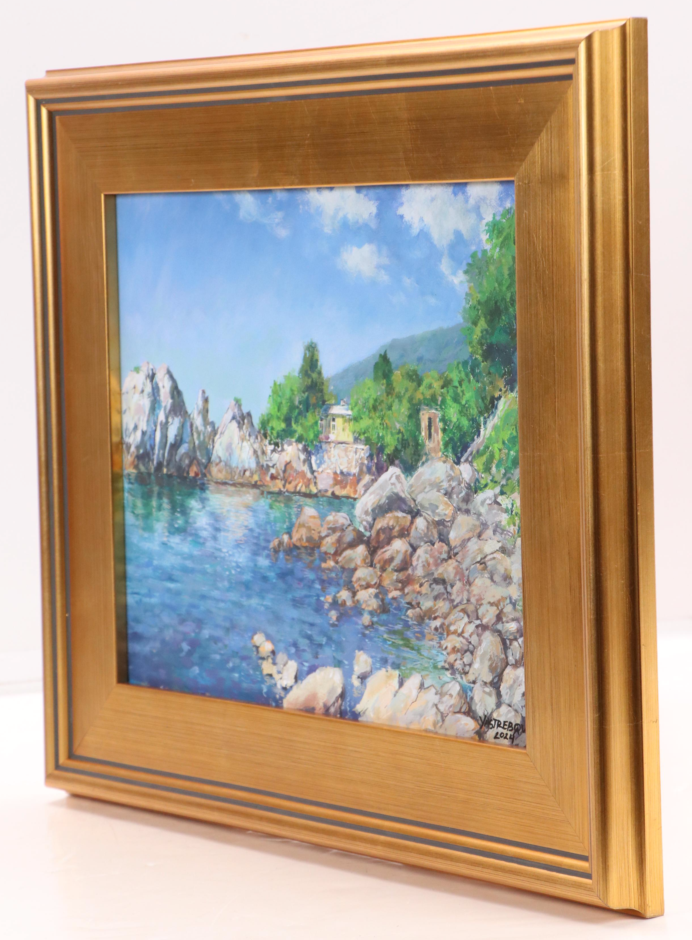 Aleksandr Yastrebov Acrylic Painting of Mediterranean Beach House, 2024