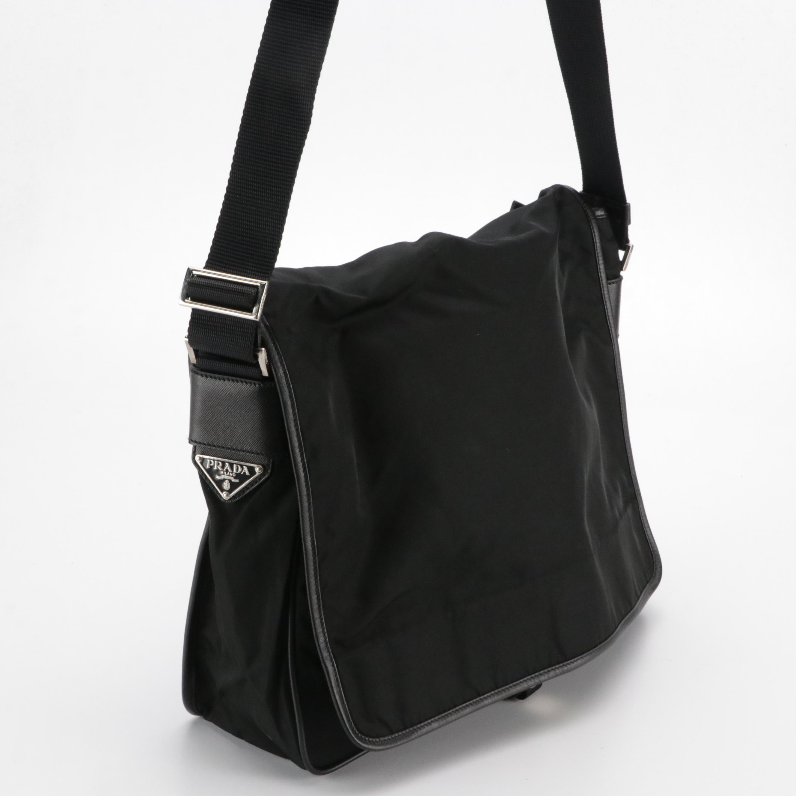 Prada Messenger Flap Briefcase Bag in Tessuto Nylon and Saffiano Leather Trim