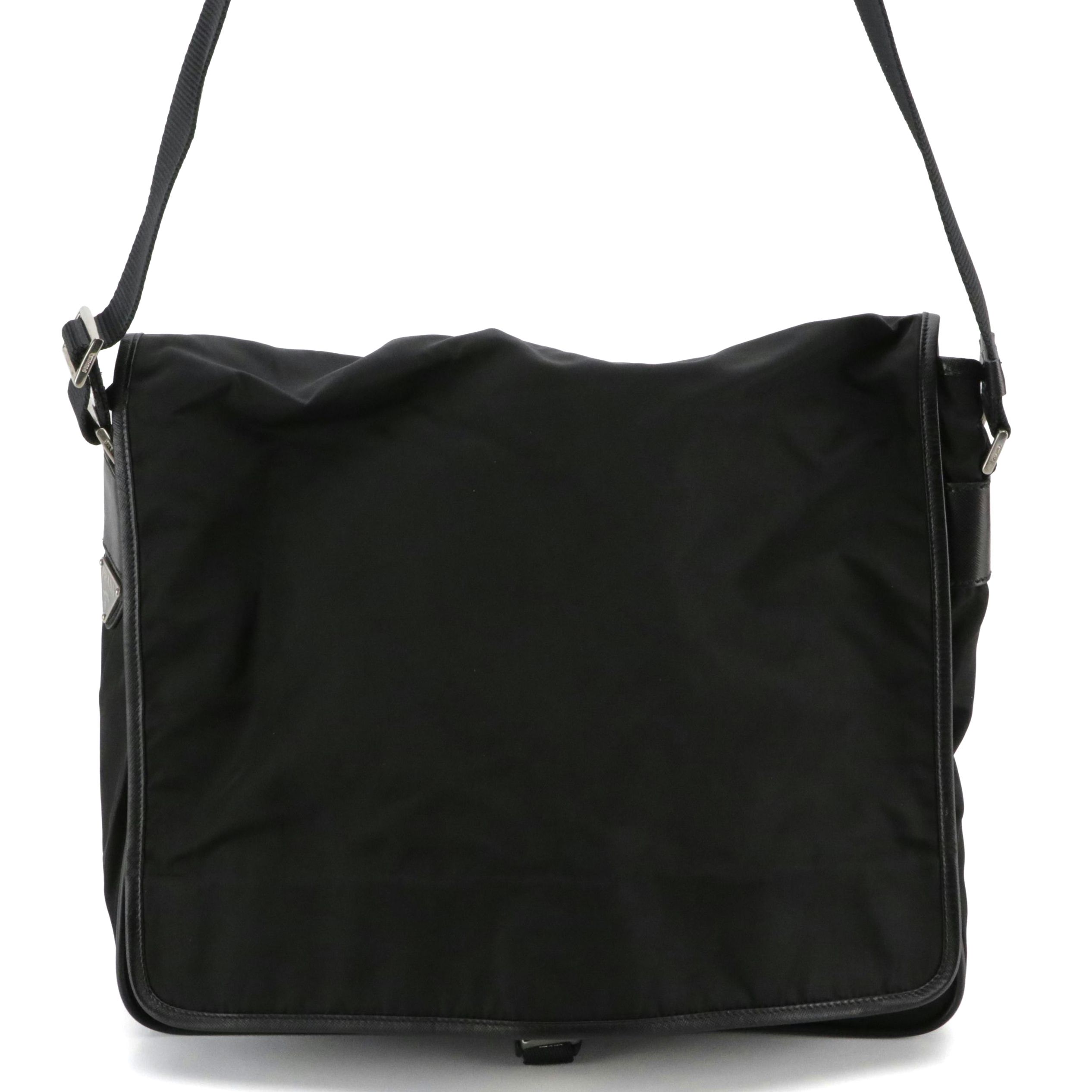 Prada Messenger Flap Briefcase Bag in Tessuto Nylon and Saffiano Leather Trim