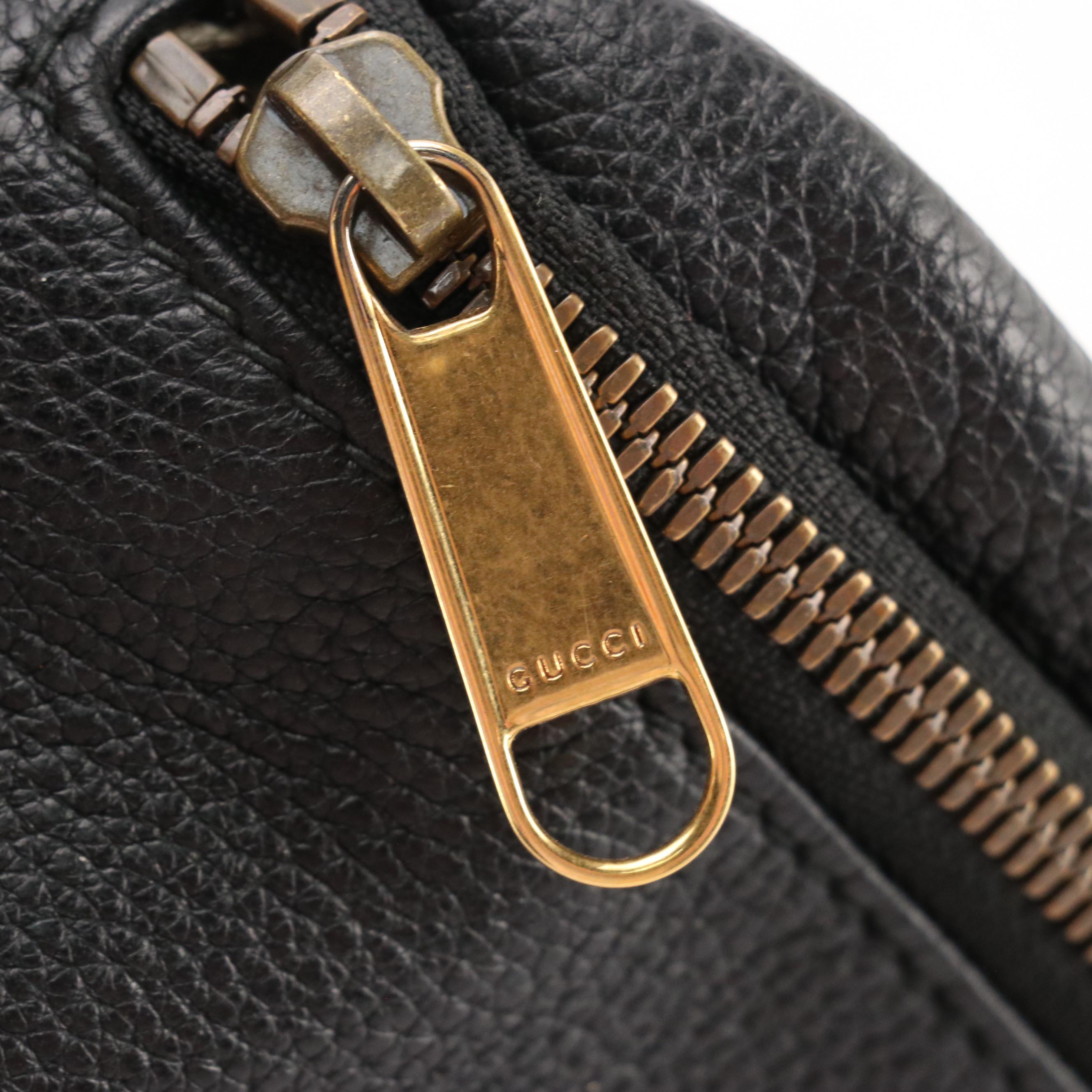 Gucci Belt Bag in Logo Printed Black Grained Calfskin Leather with Web Strap