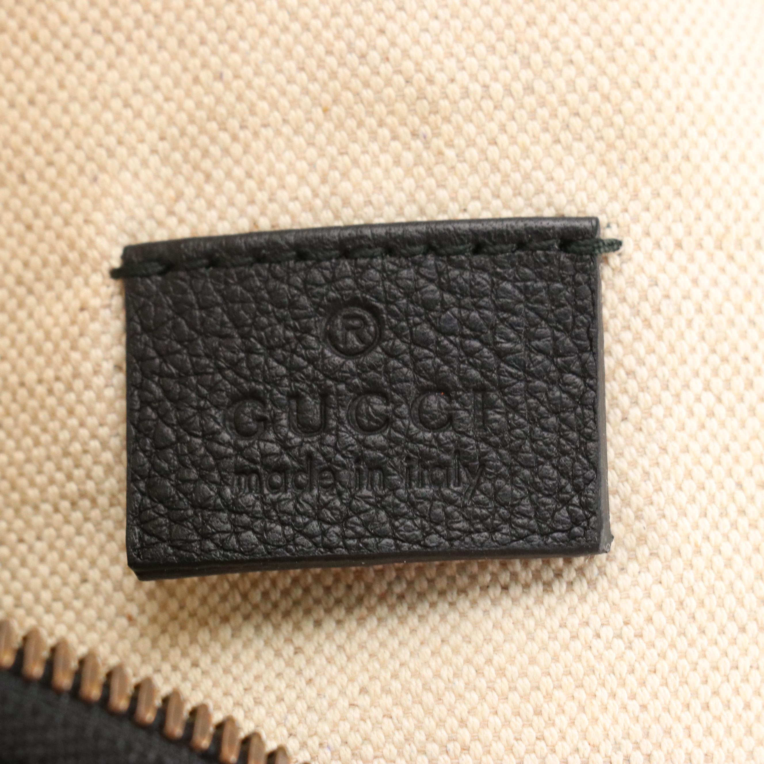 Gucci Belt Bag in Logo Printed Black Grained Calfskin Leather with Web Strap