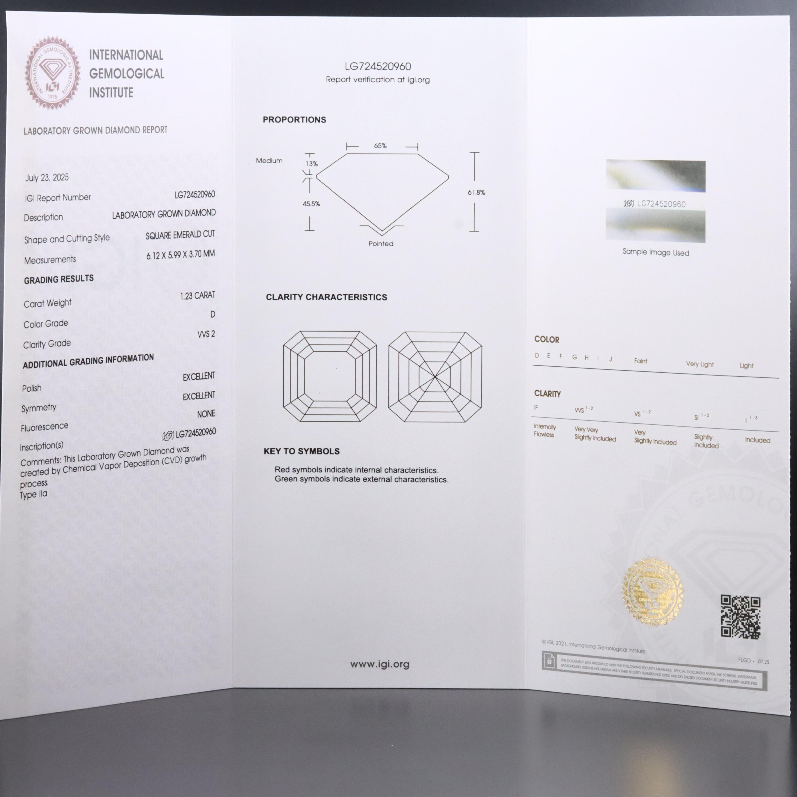 Loose 1.23 CT Lab Grown Diamond with IGI Report
