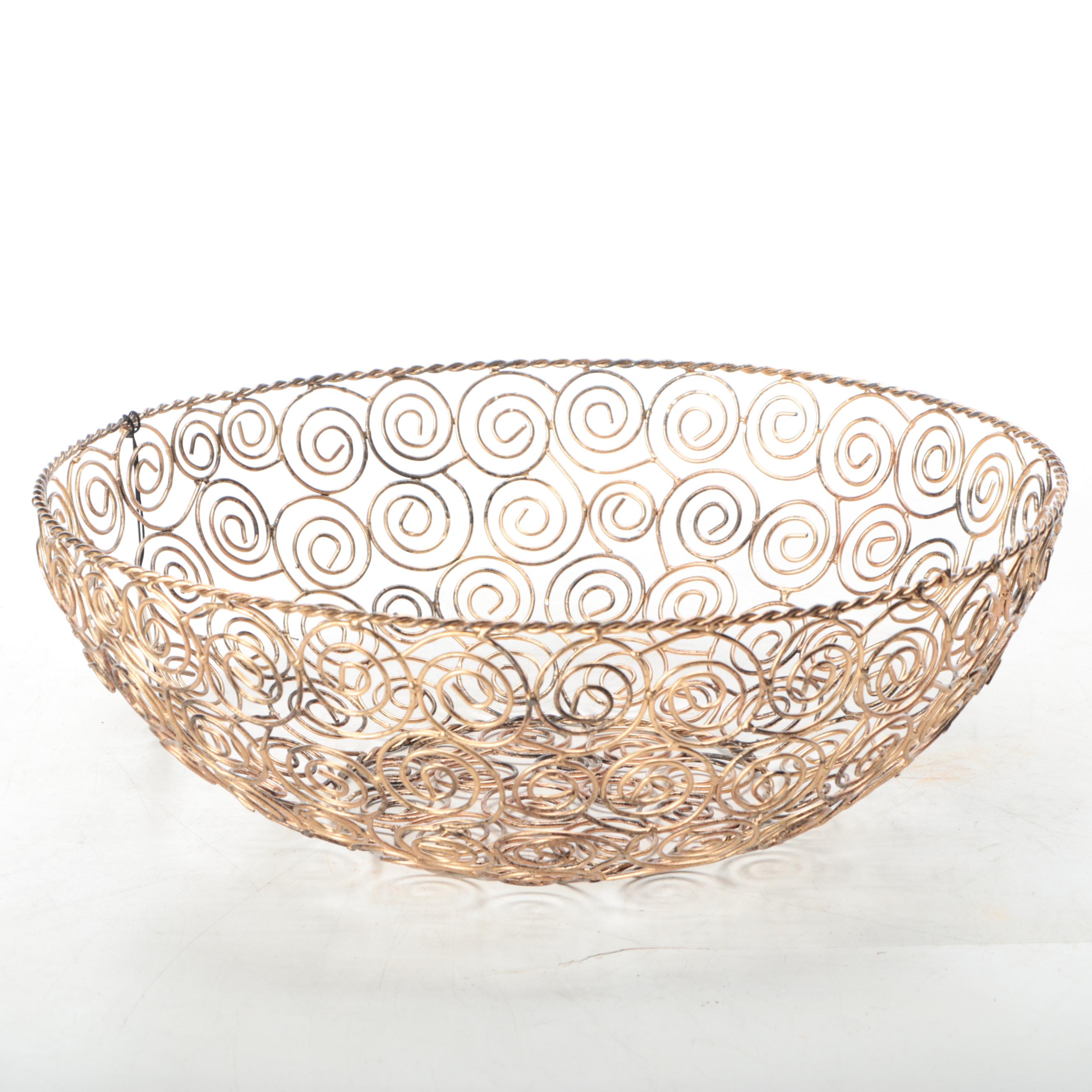 Antiqued Wire Bowl with Green Floral Vase and Other Décor