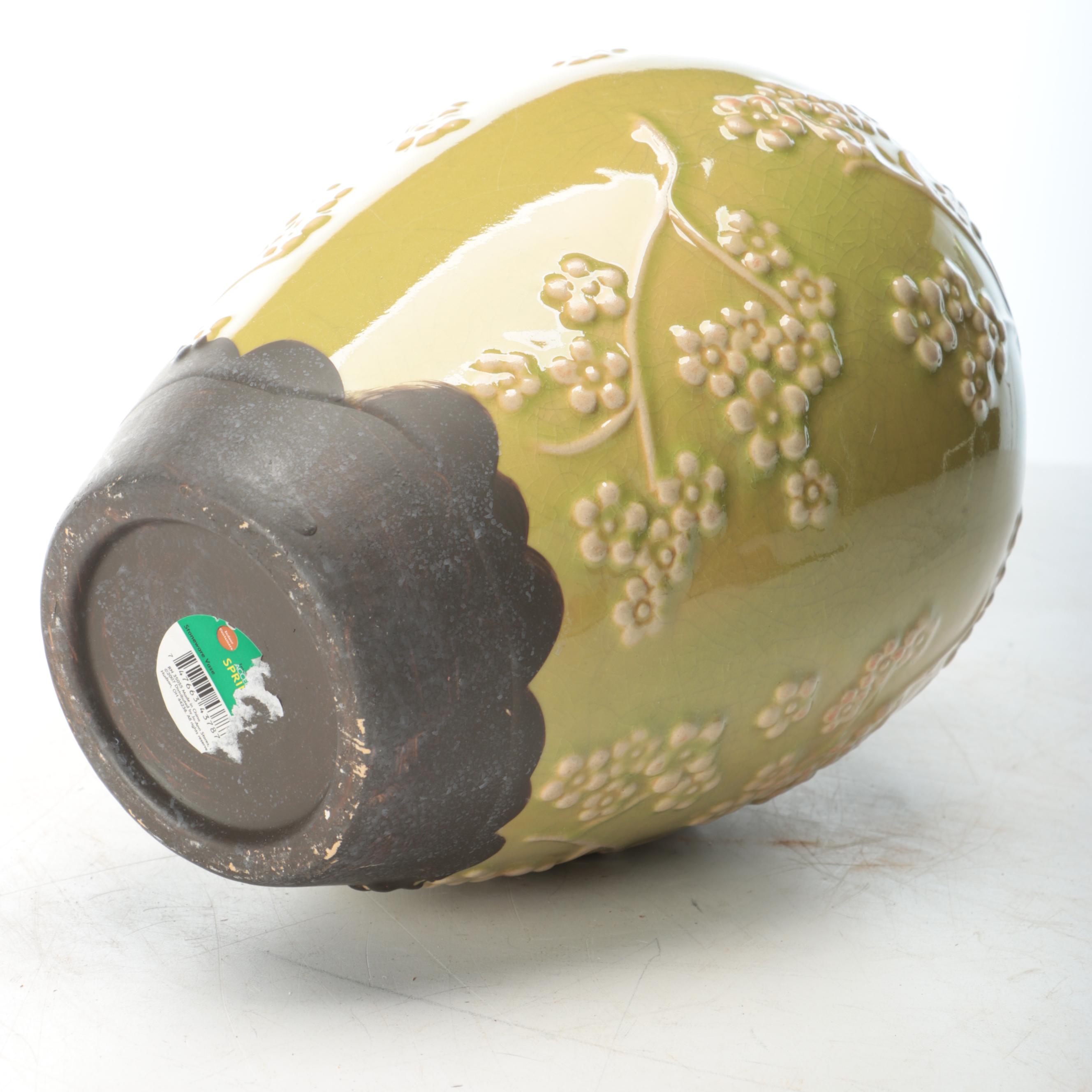 Antiqued Wire Bowl with Green Floral Vase and Other Décor