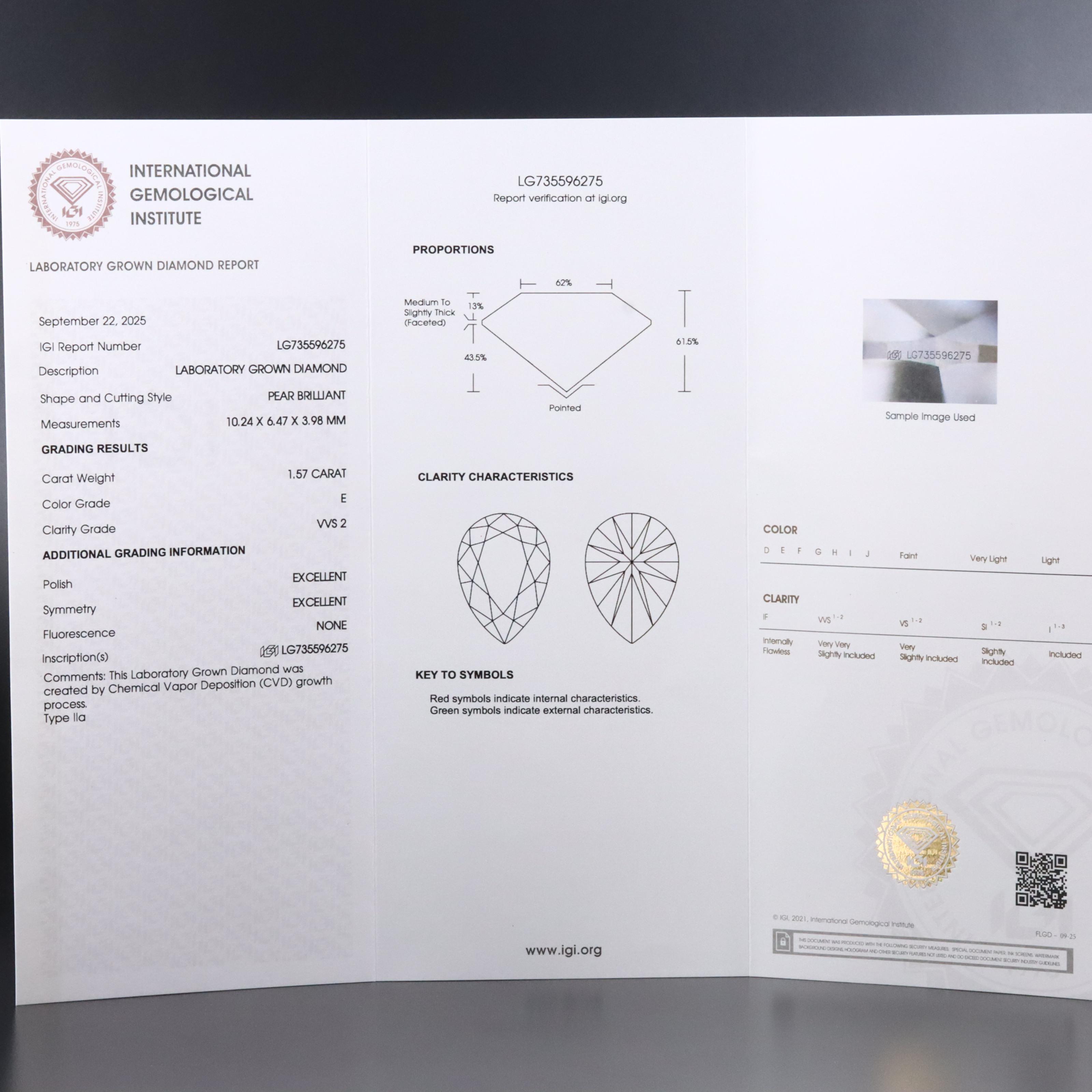 Loose 1.57 CT Lab Grown Diamond with IGI Report