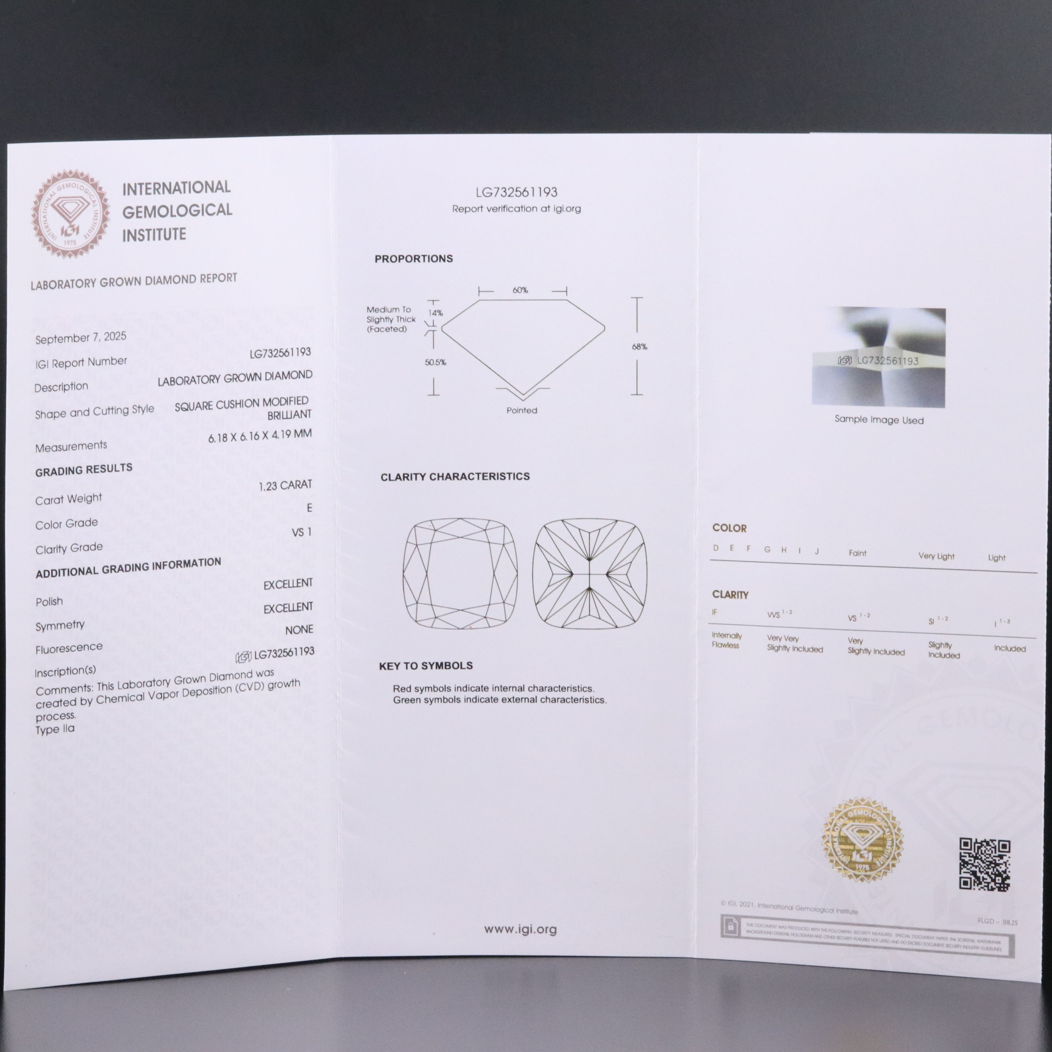 Loose 1.23 CT Lab Grown Diamond with IGI Report