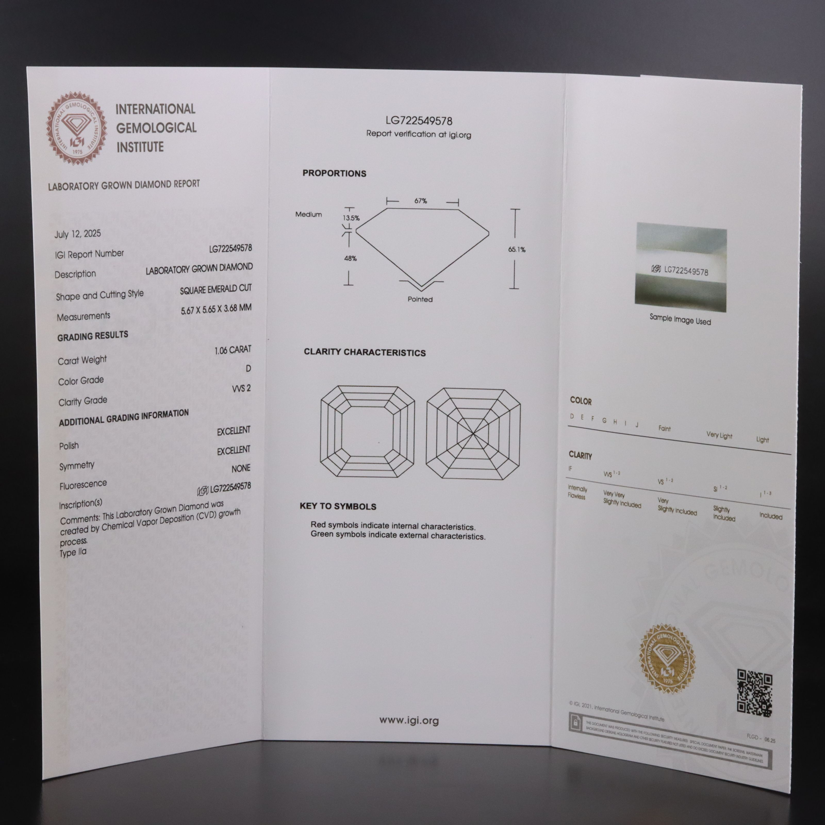 Loose 1.06 CT Lab Grown Diamond with IGI Report