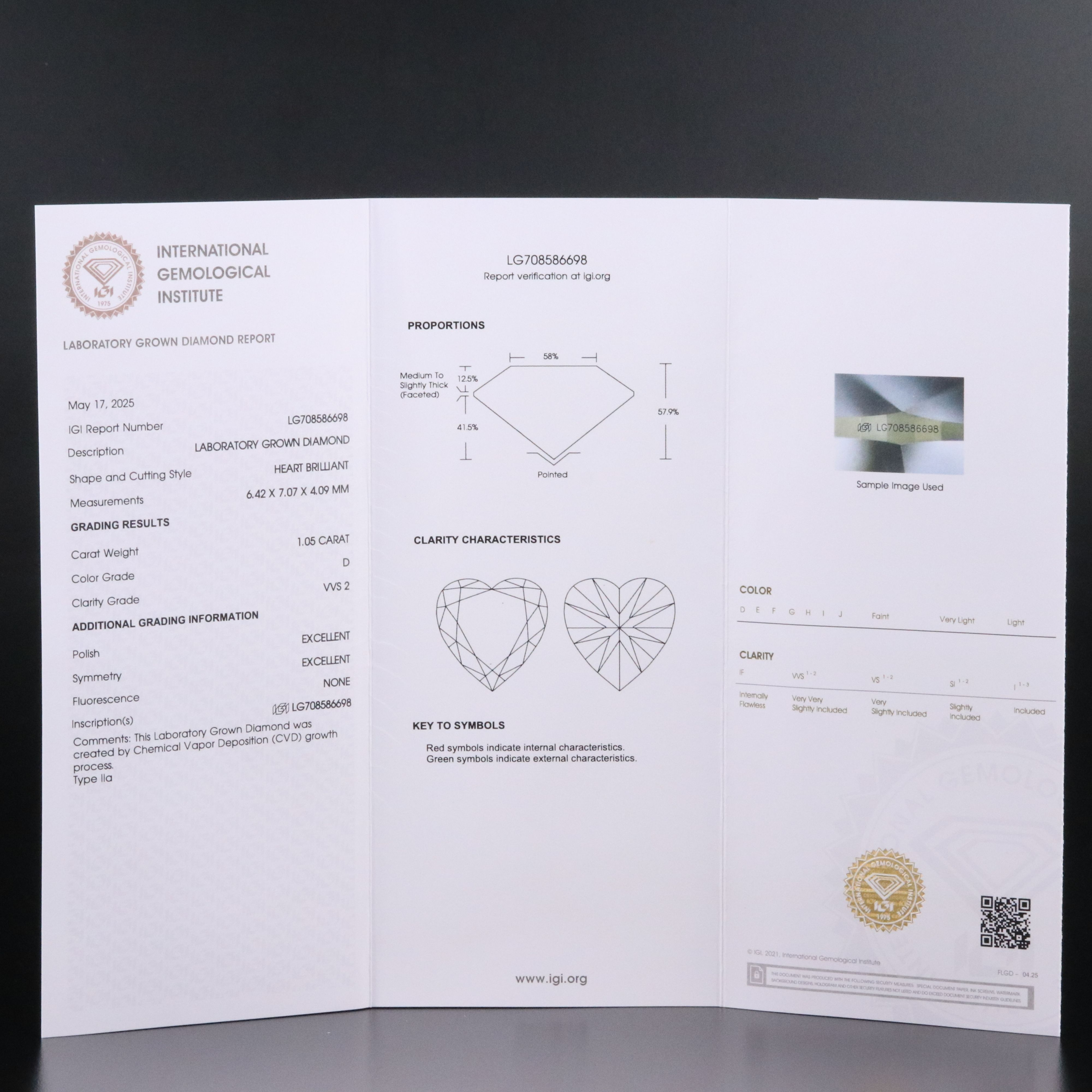 Loose 1.05 CT Lab Grown Diamond with IGI Report