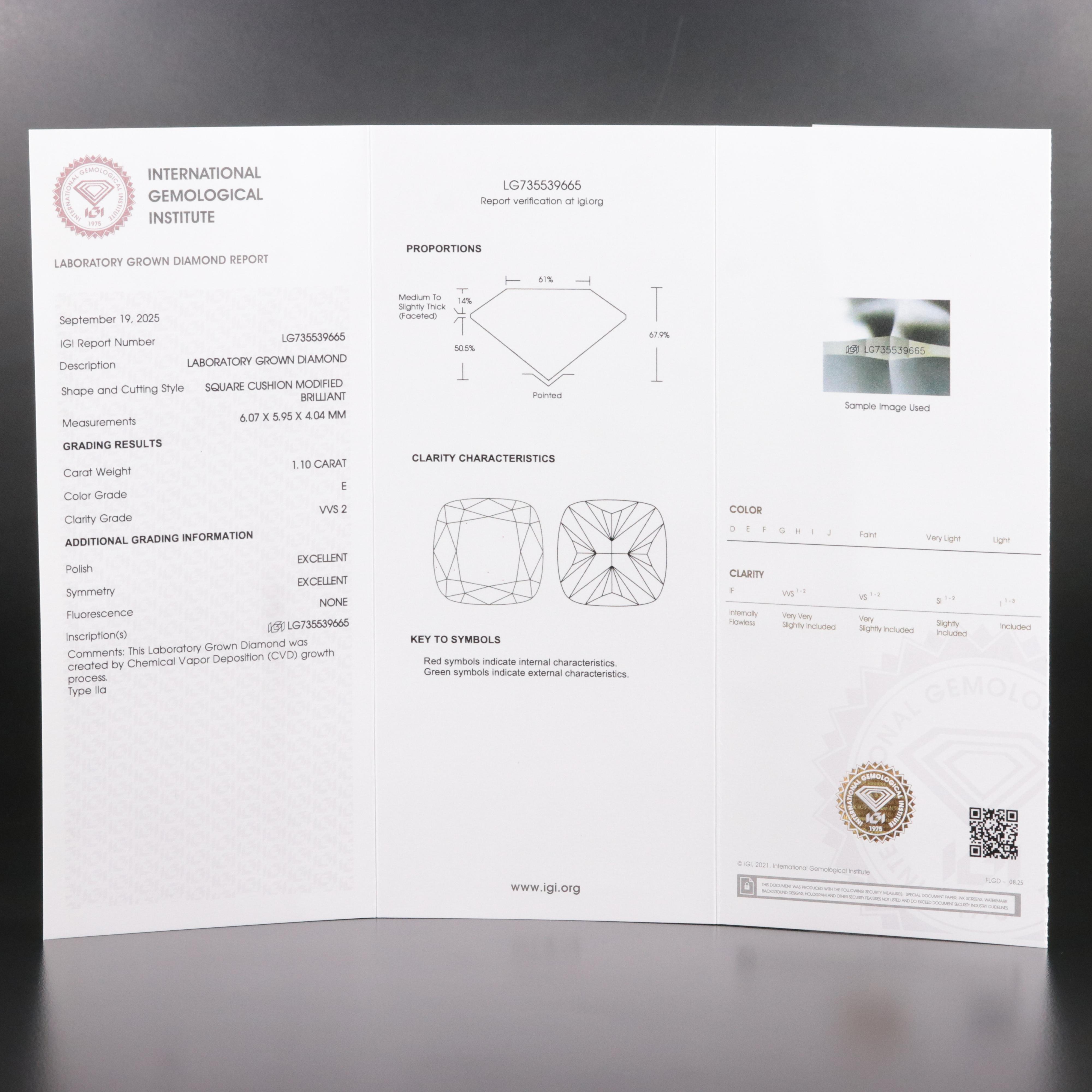 Loose 1.10 CT Lab Grown Diamond with IGI Report