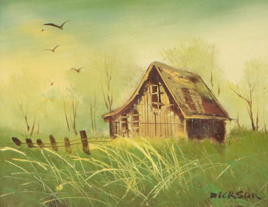 Rural Landscape Oil Painting of Shack, Late 20th Century
