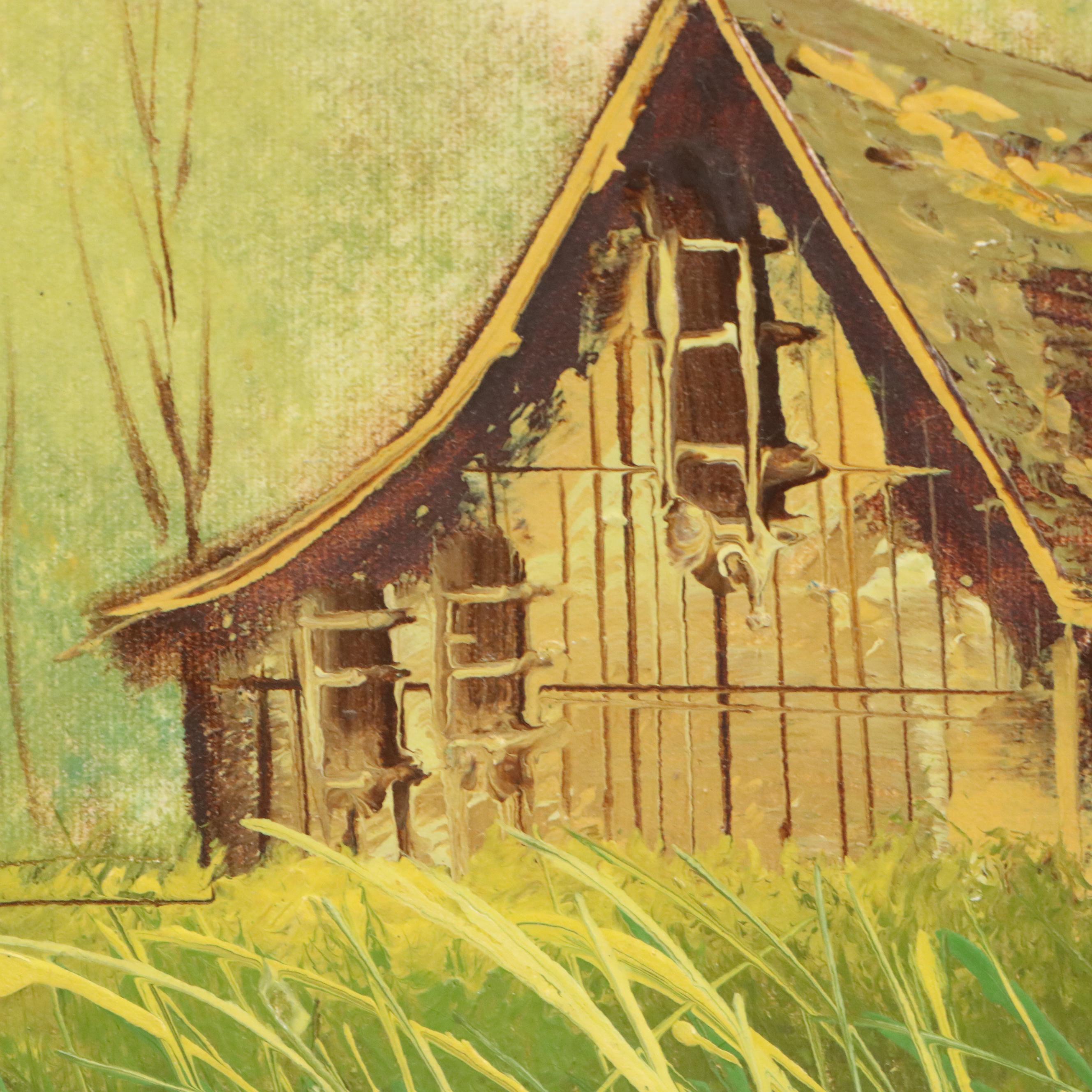 Rural Landscape Oil Painting of Shack, Late 20th Century
