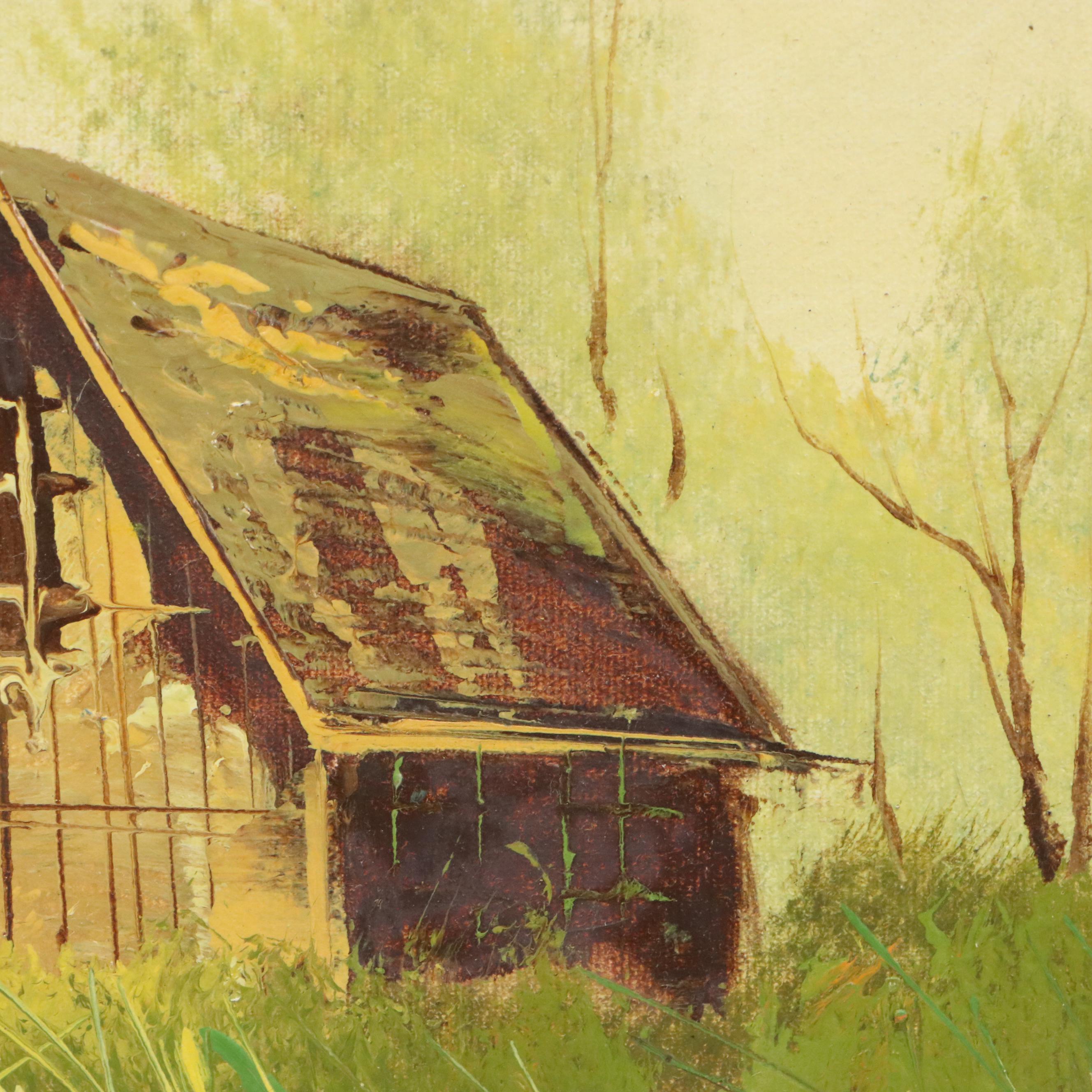 Rural Landscape Oil Painting of Shack, Late 20th Century