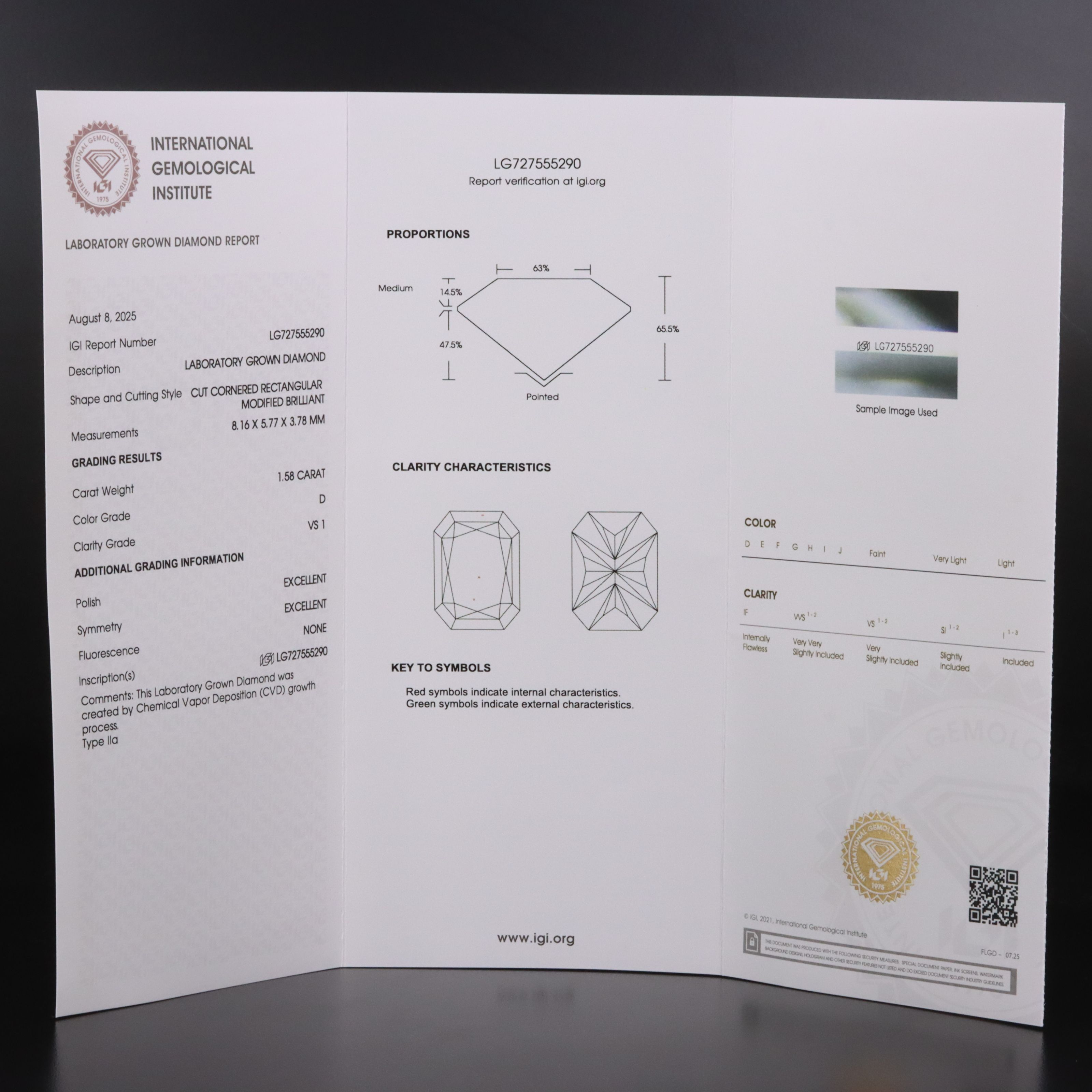 Loose 1.58 CT Lab Grown Diamond with IGI Report