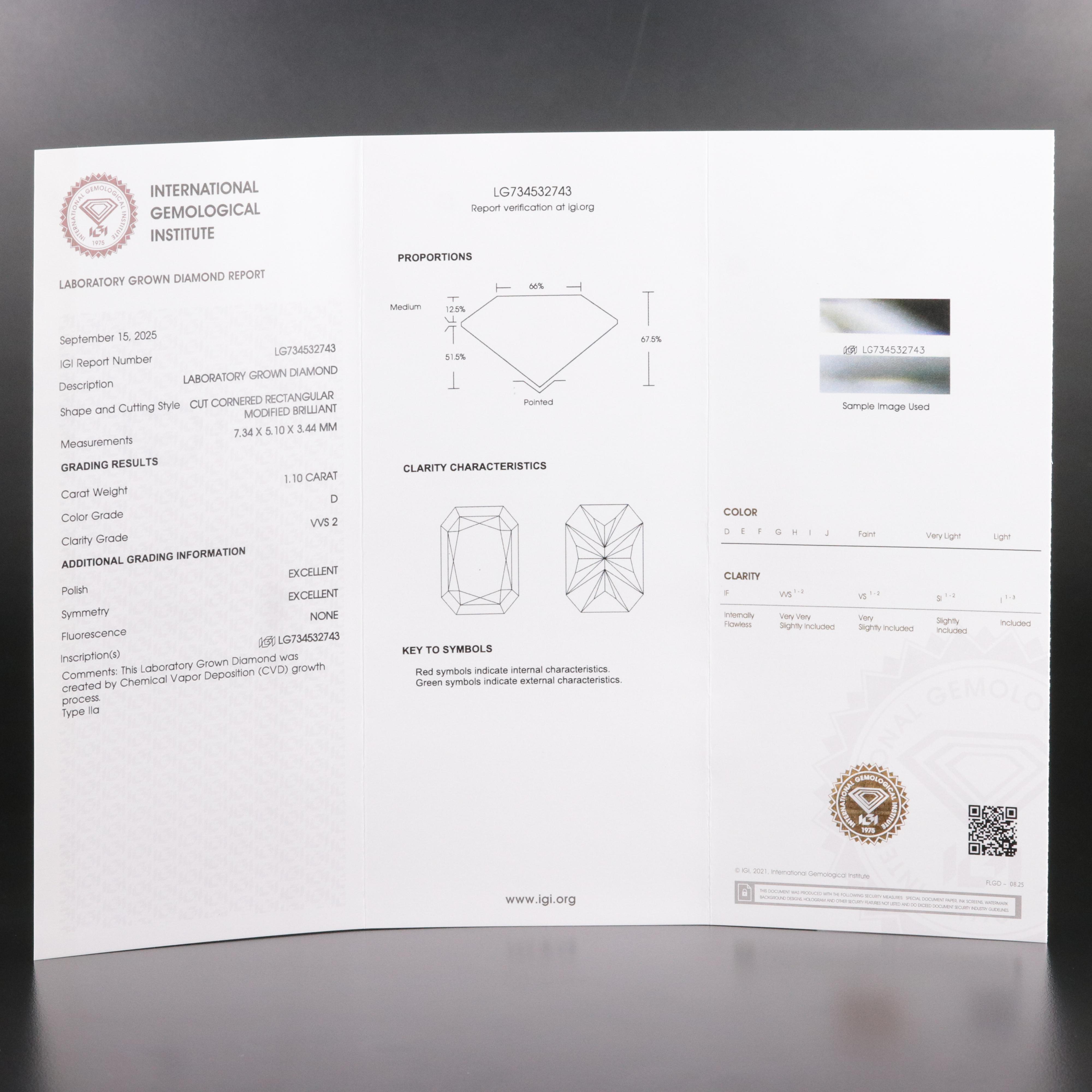 Loose 1.10 CT Lab Grown Diamond with IGI Report