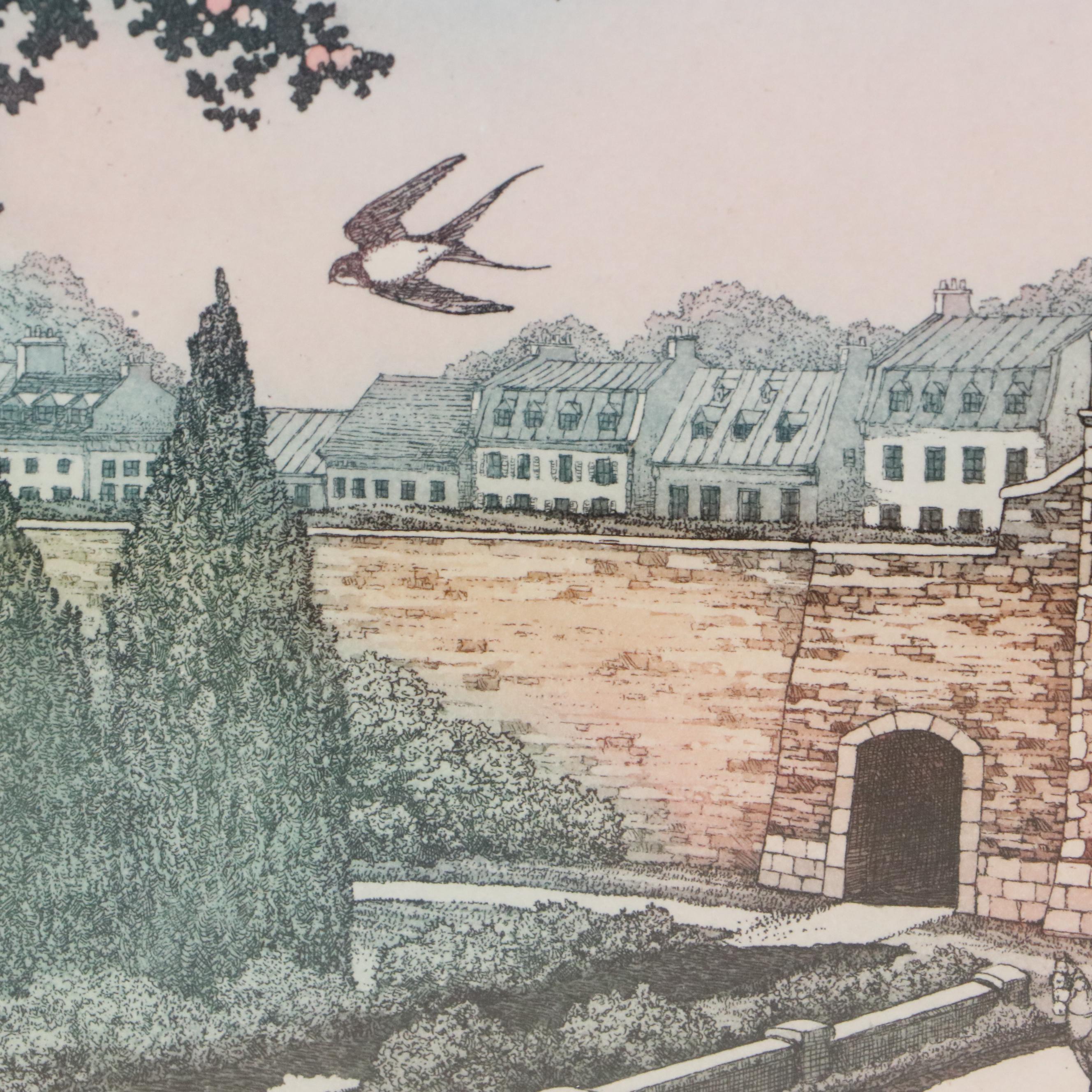 Etching with Aquatint of Figures Outside European Walled City