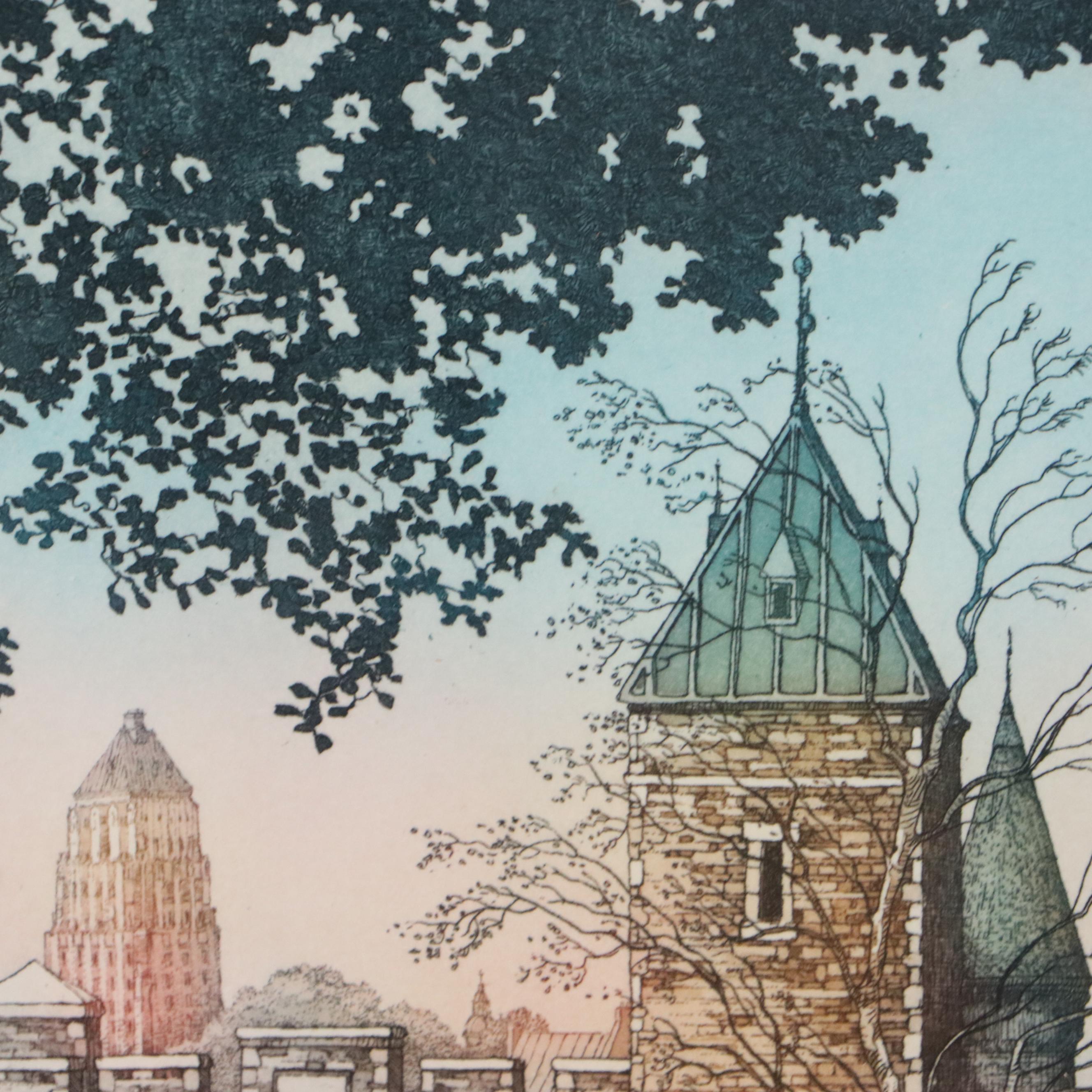 Etching with Aquatint of Figures Outside European Walled City