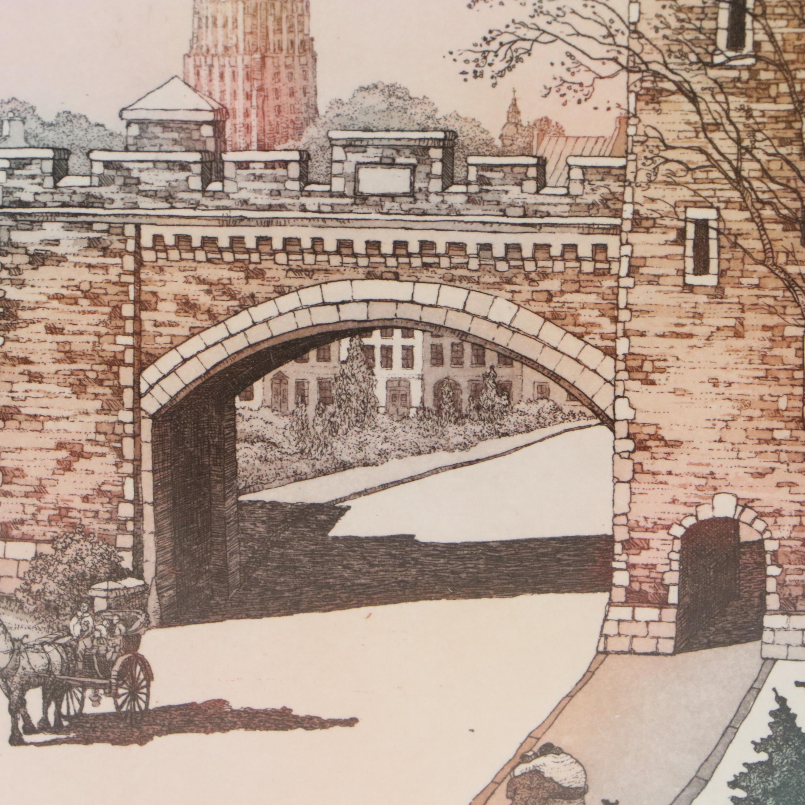 Etching with Aquatint of Figures Outside European Walled City