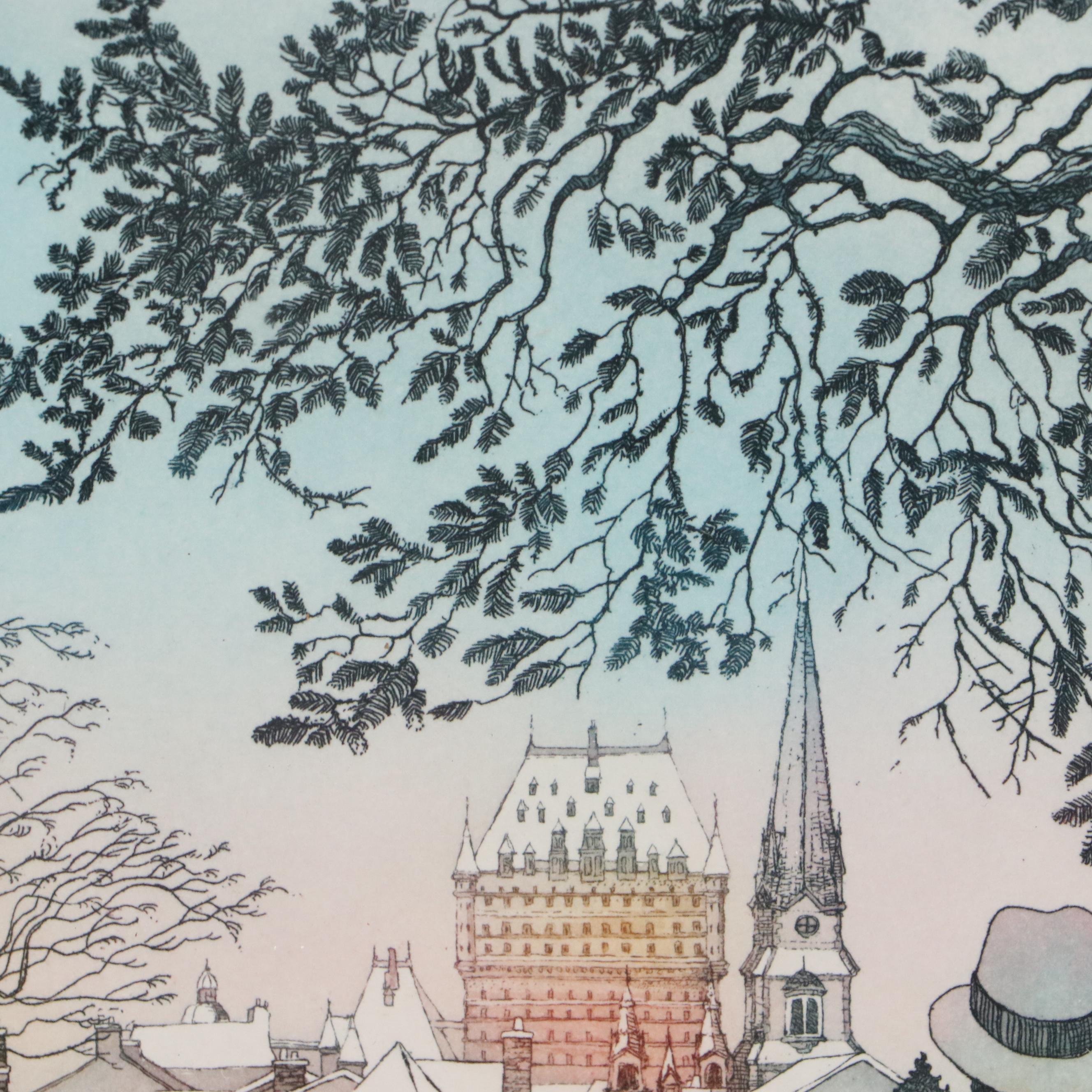 Etching with Aquatint of Figures Outside European Walled City