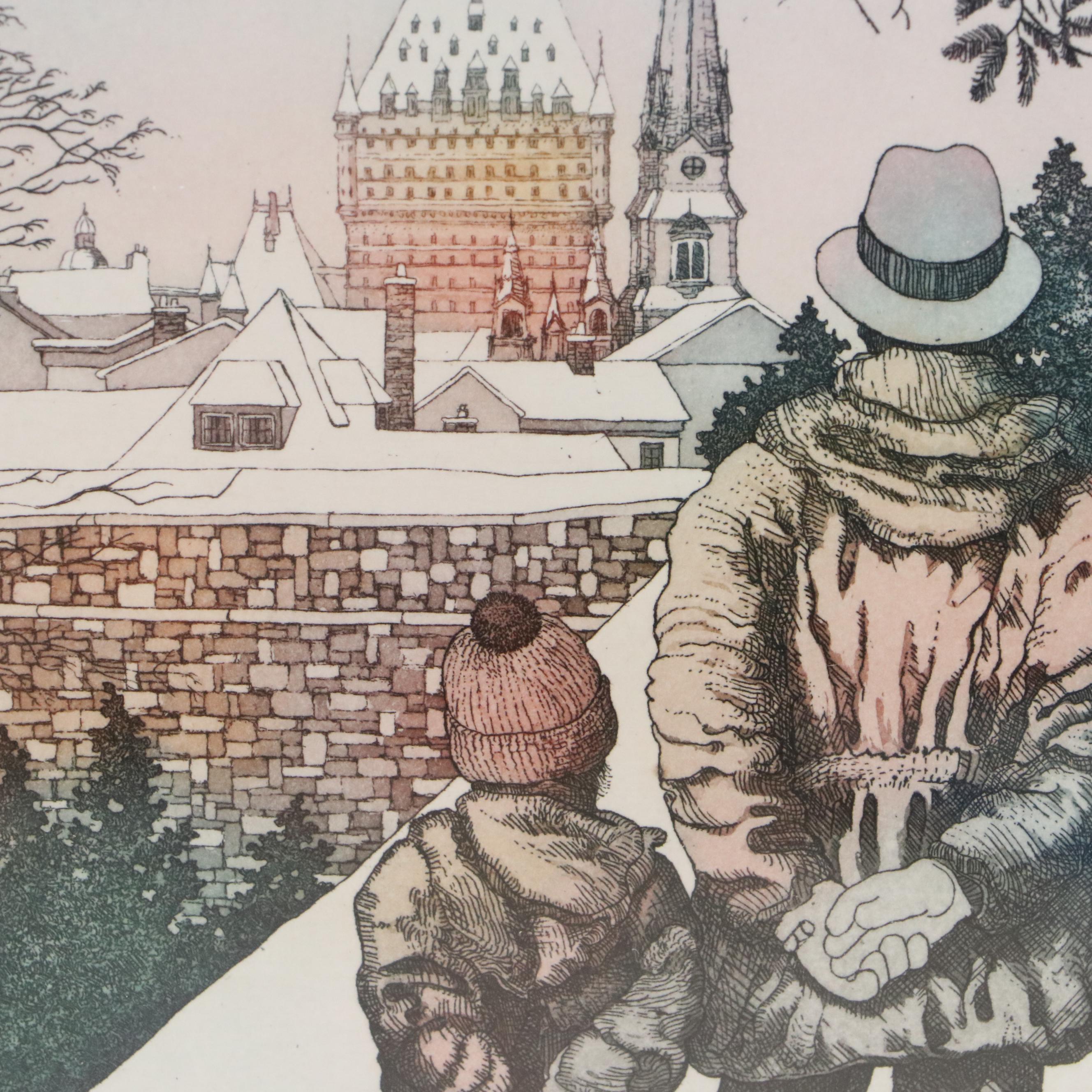 Etching with Aquatint of Figures Outside European Walled City