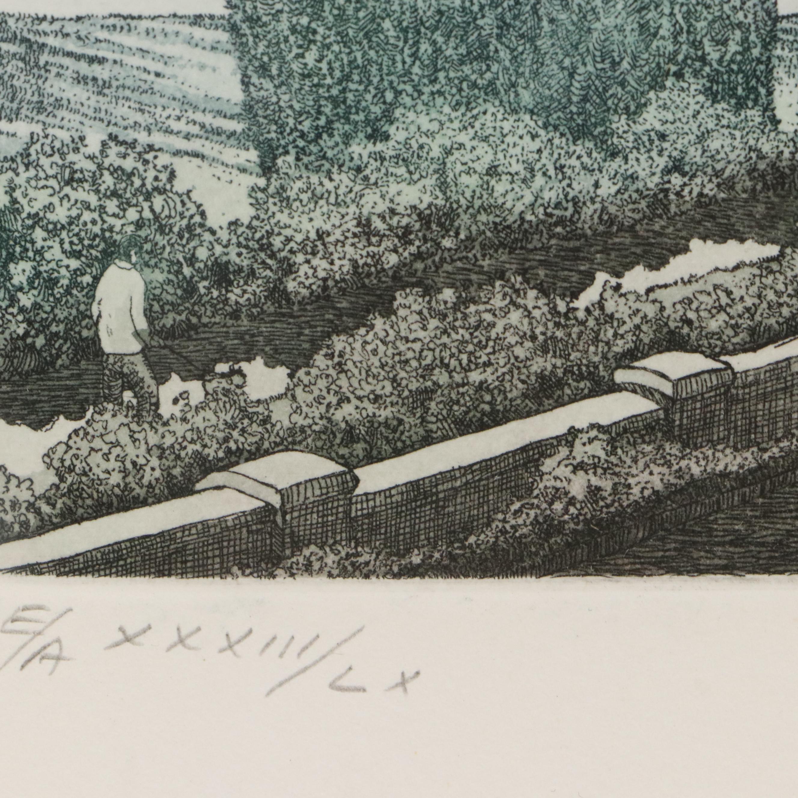 Etching with Aquatint of Figures Outside European Walled City