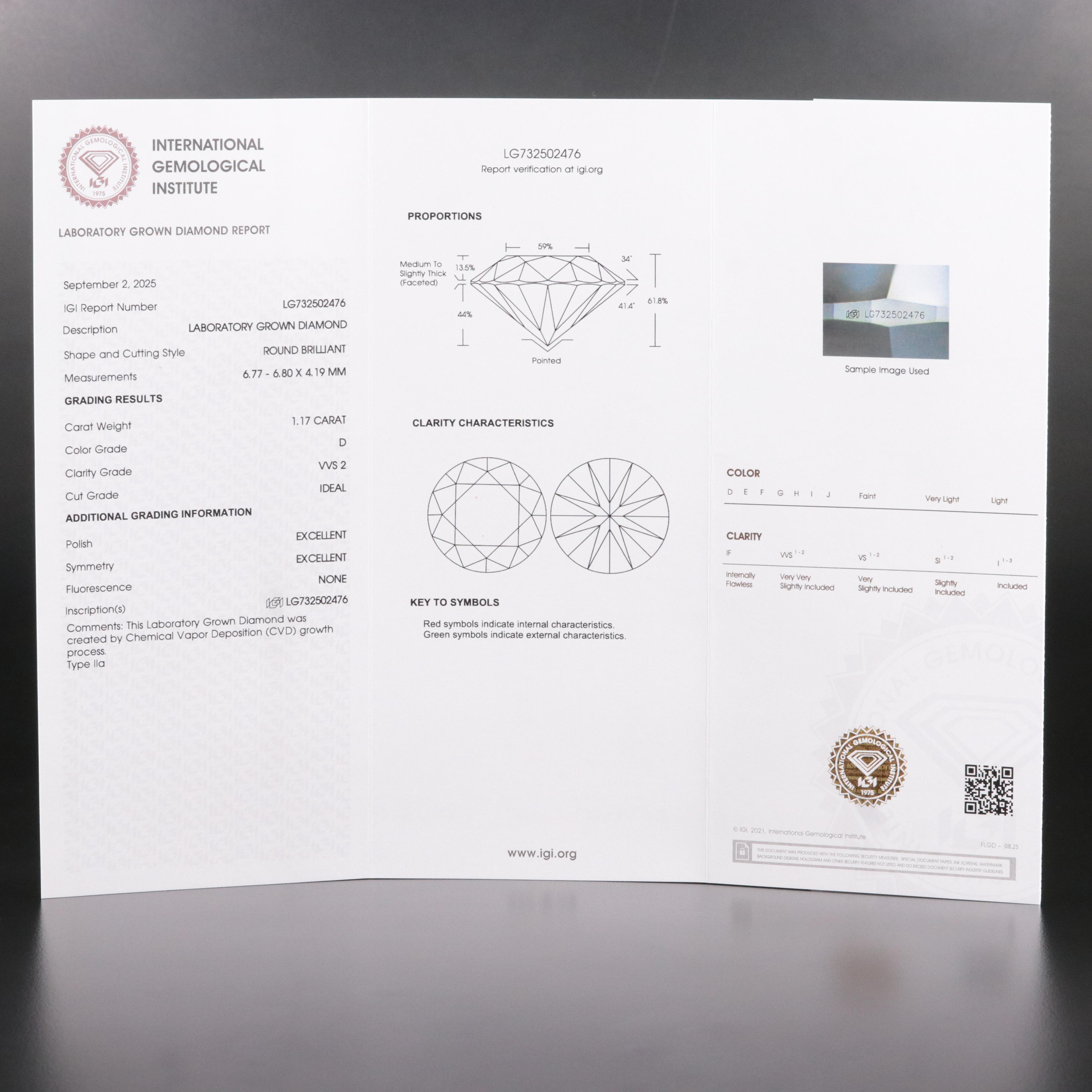 Loose 1.17 CT Lab Grown Diamond with IGI Report