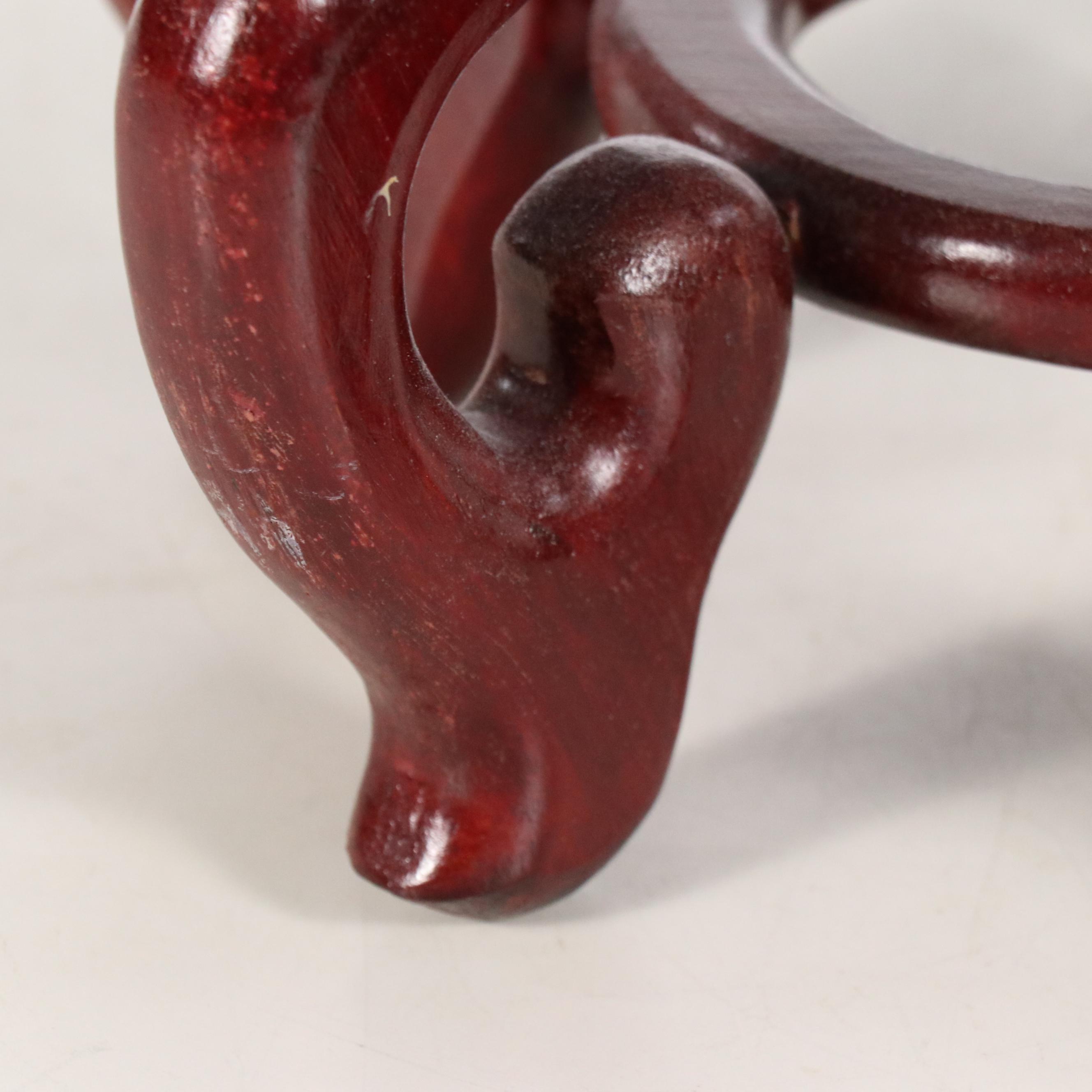 Famille Rose Porcelain Planter with Carved Wooden Base