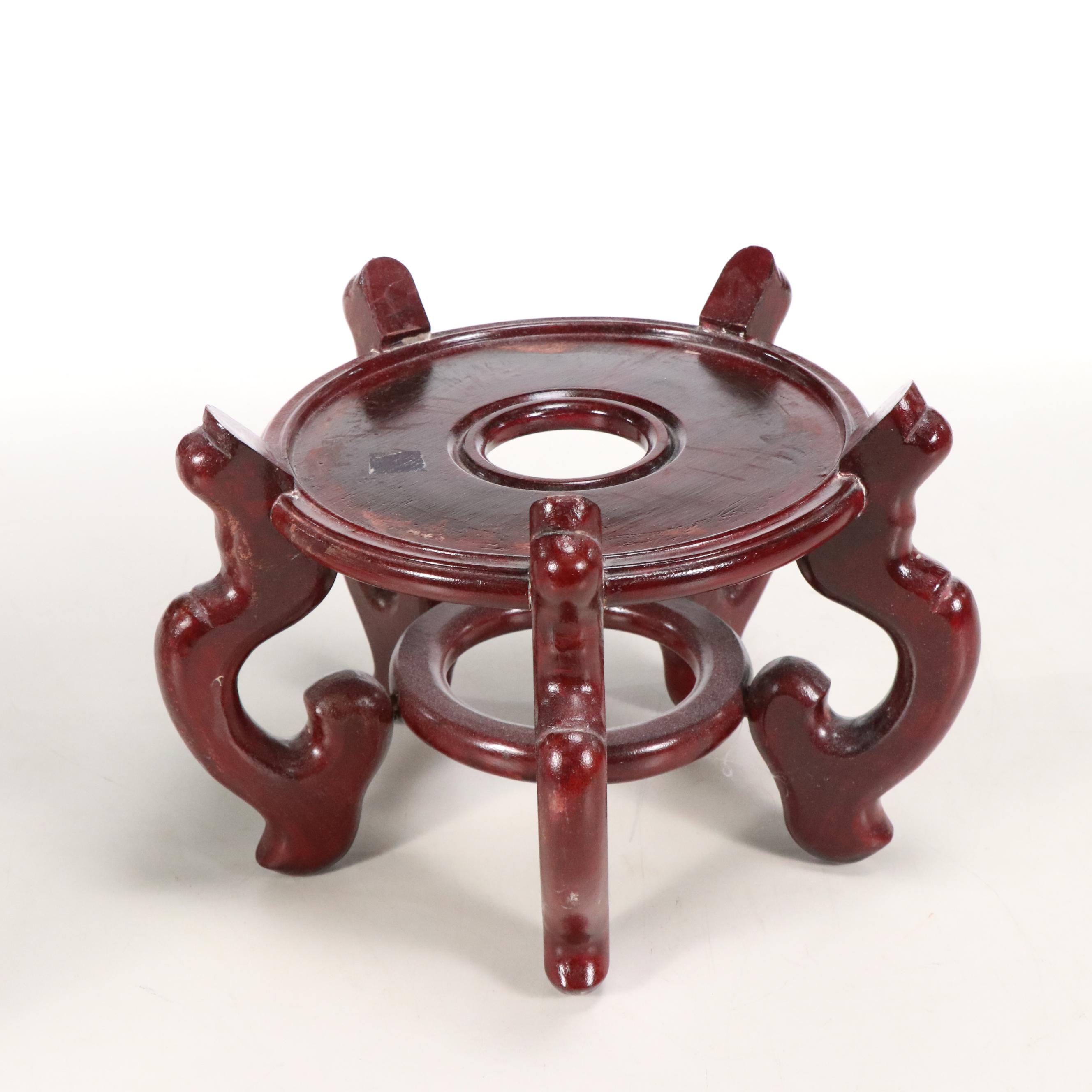 Famille Rose Porcelain Planter with Carved Wooden Base