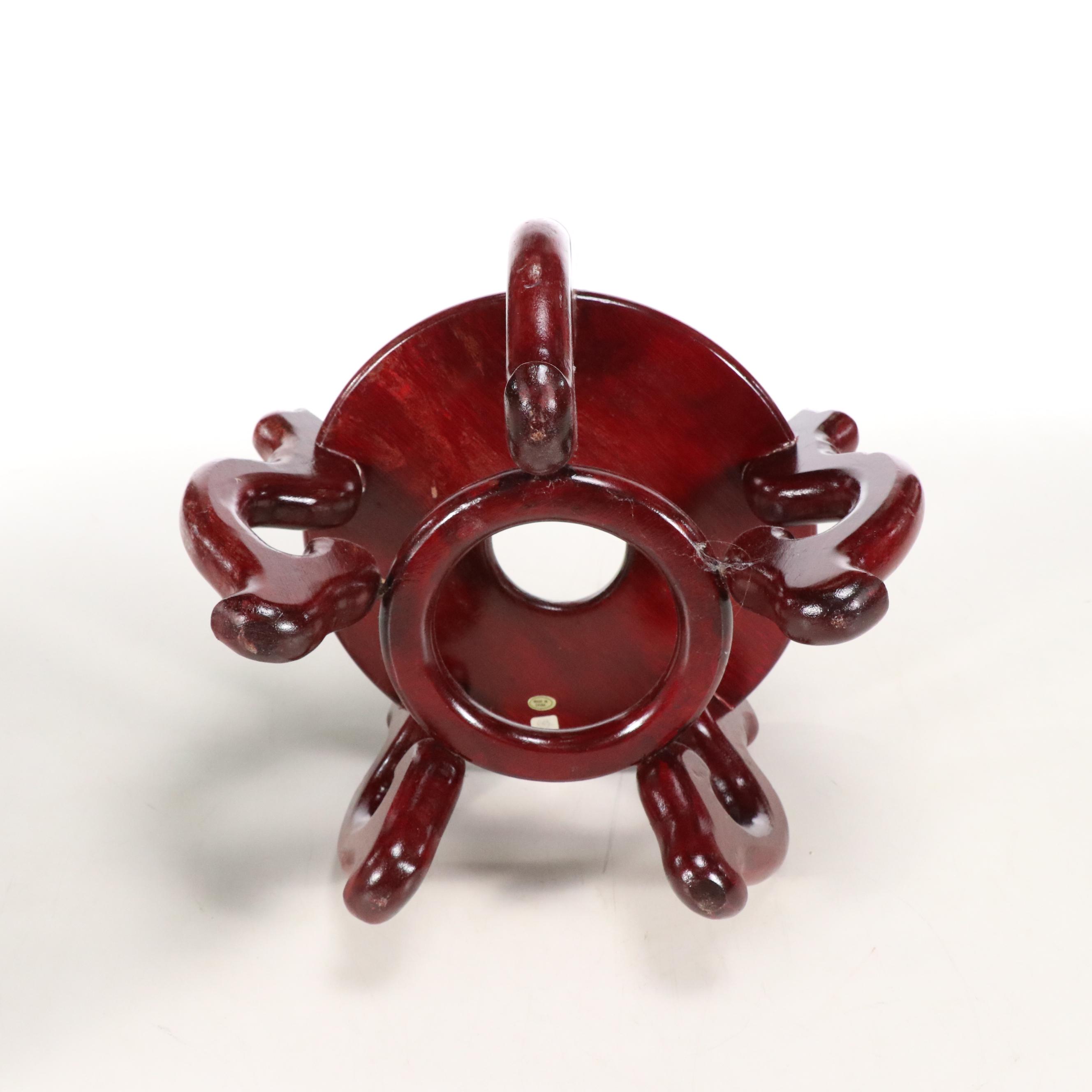 Famille Rose Porcelain Planter with Carved Wooden Base