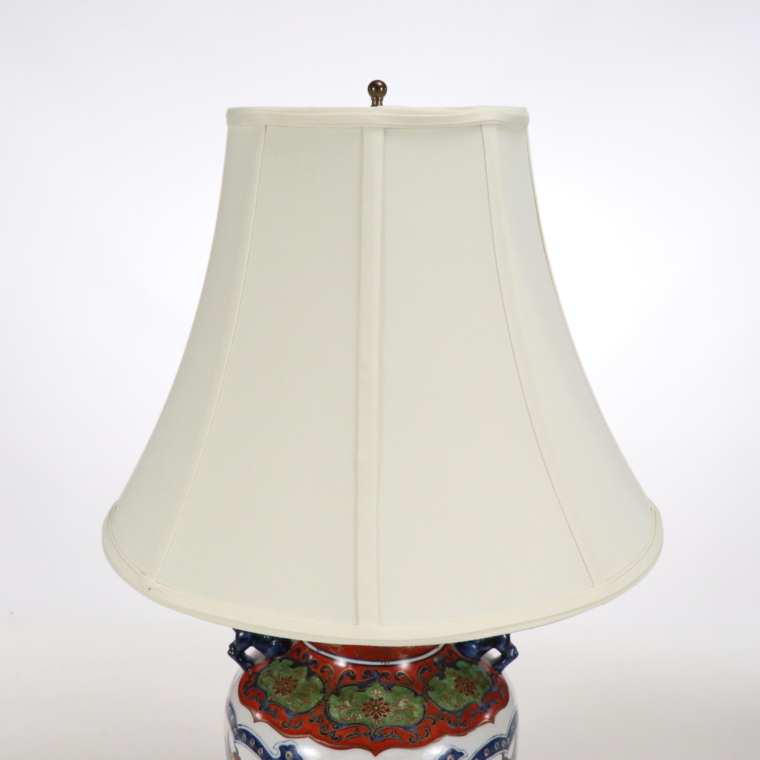 Porcelain Table Lamp on Wood Base