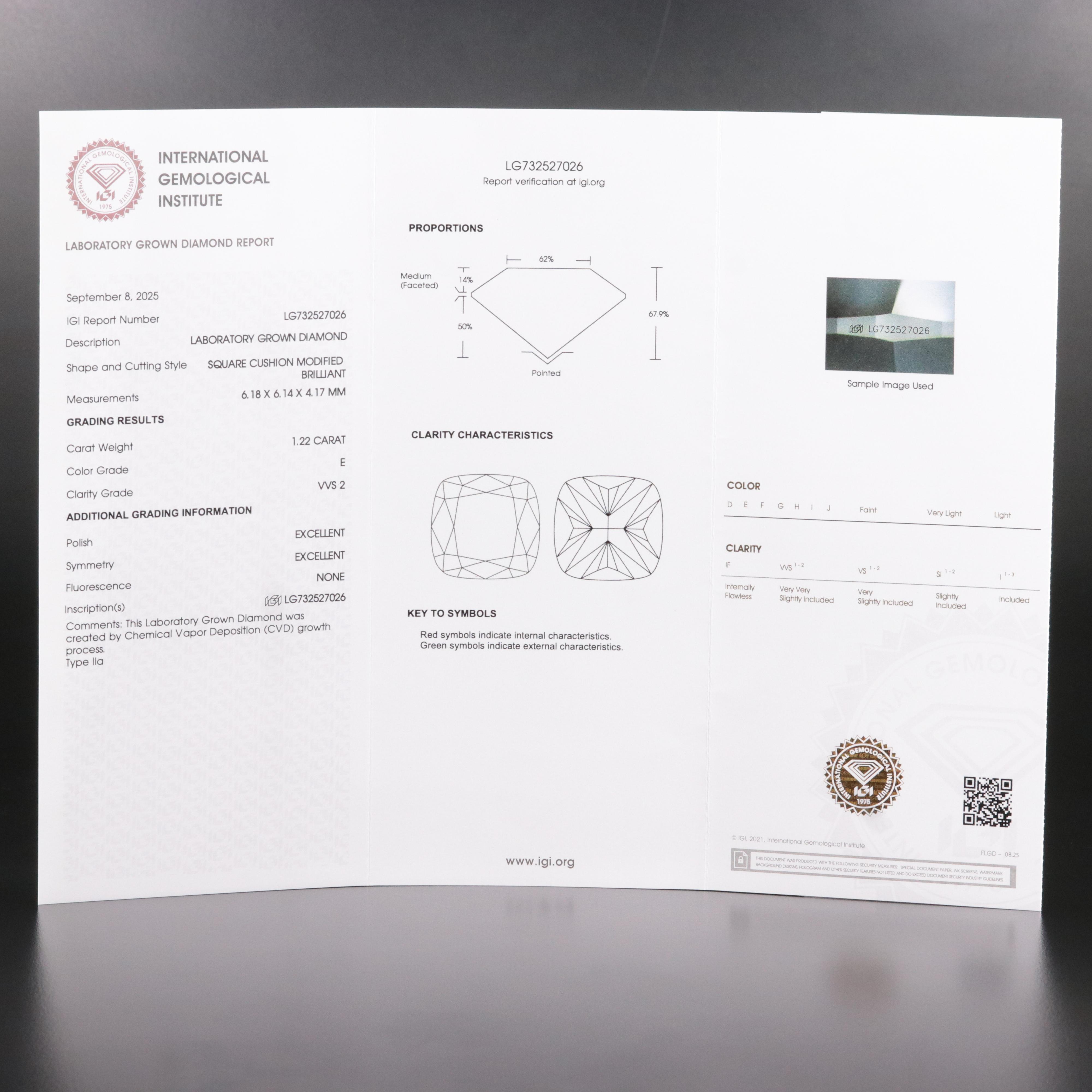 Loose 1.22 CT Lab Grown Diamond with IGI Report