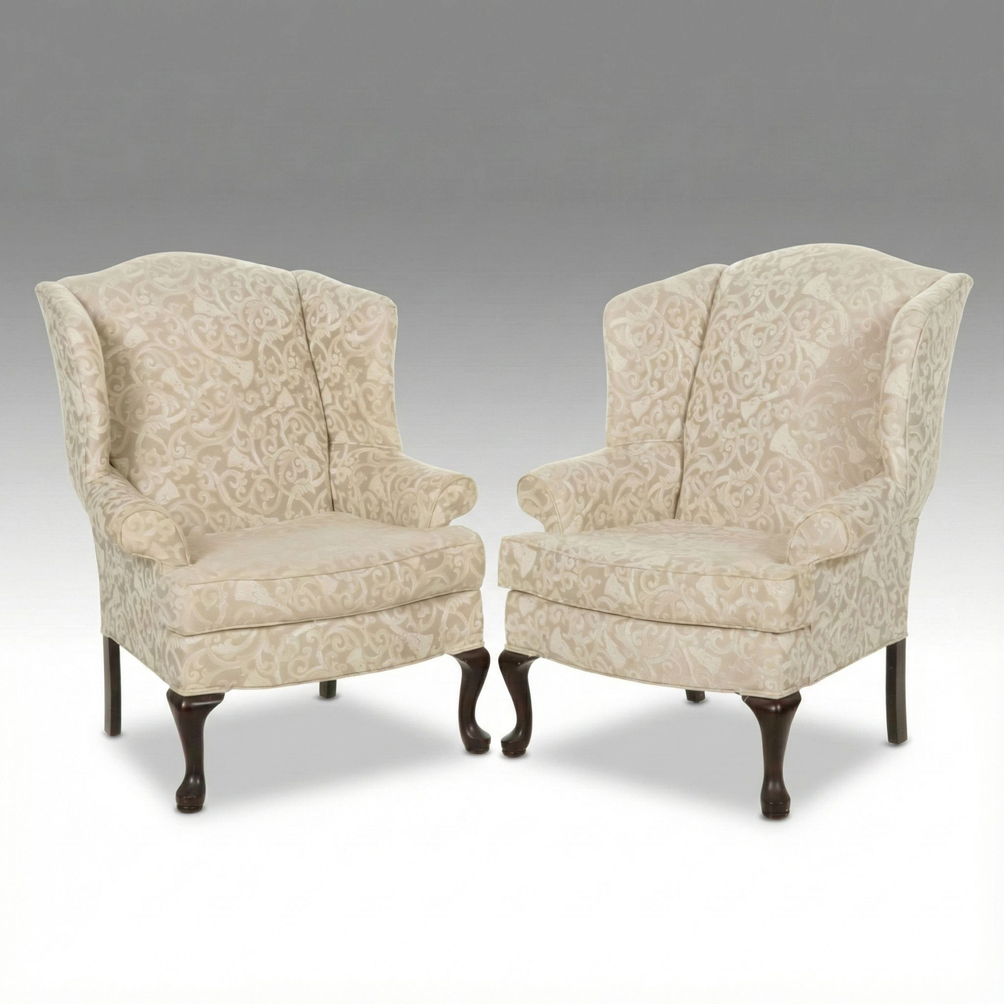 Oak Ridge Queen Anne Style Wing Back Armchairs