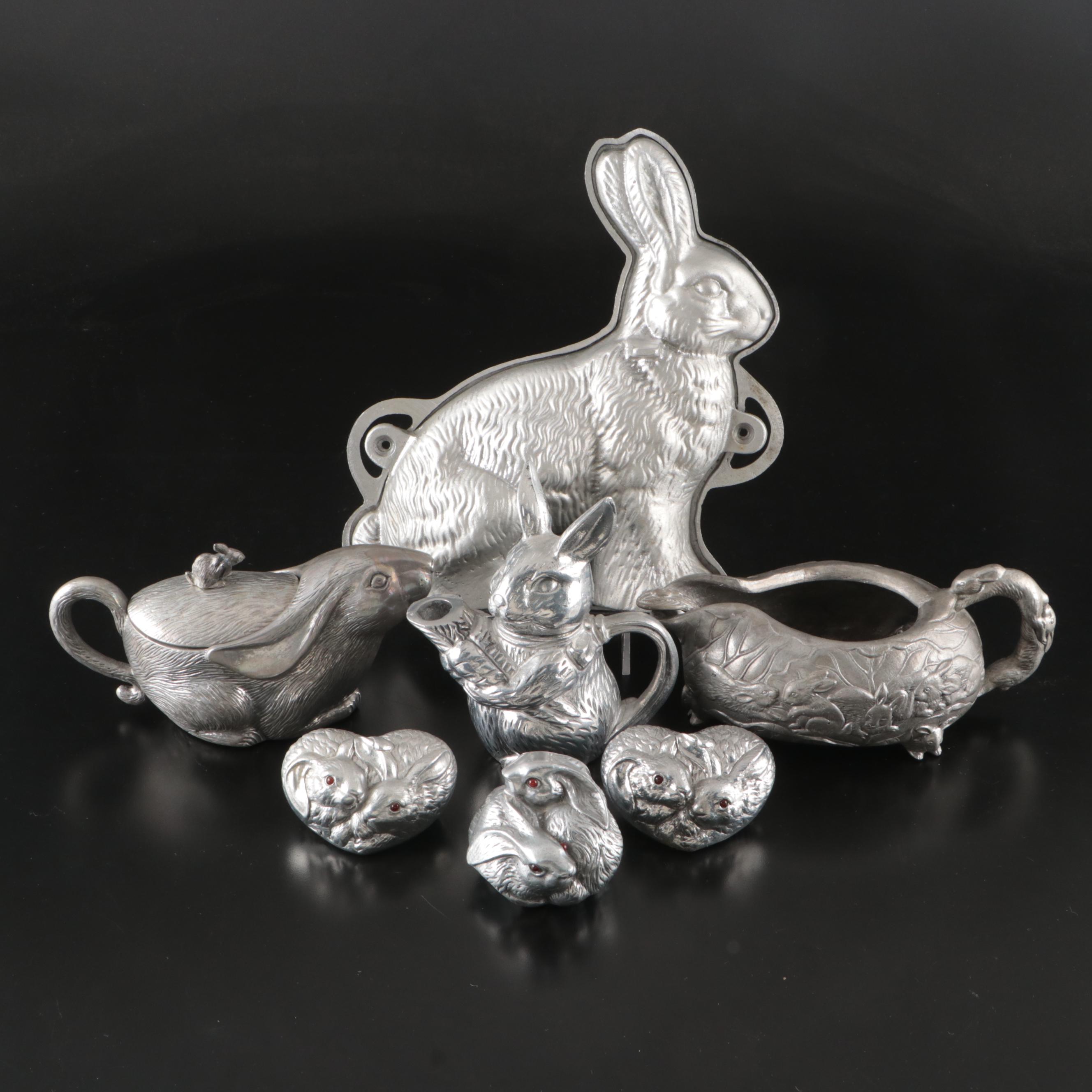 Arthur Court Rabbit Figurines with Other Serving Pieces and Baking Mold