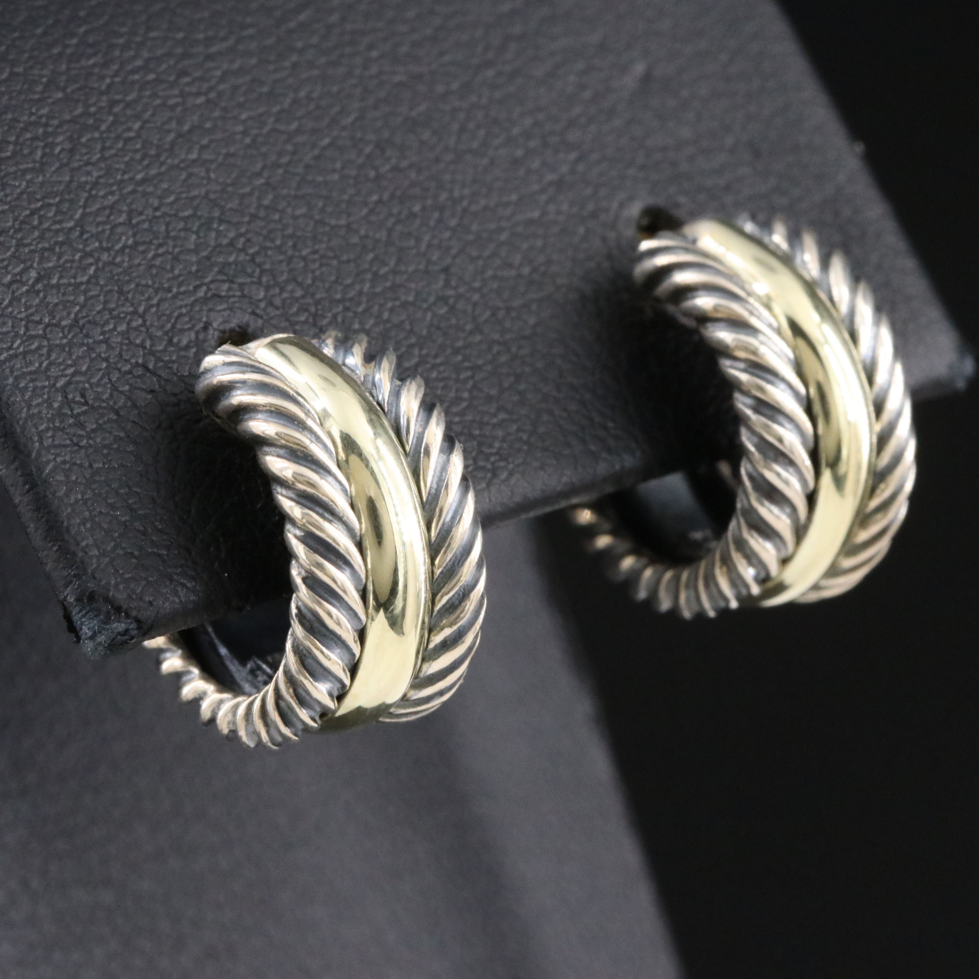 David Yurman Thoroughbred Sterling Cable Hoop Earrings with 14K Accents