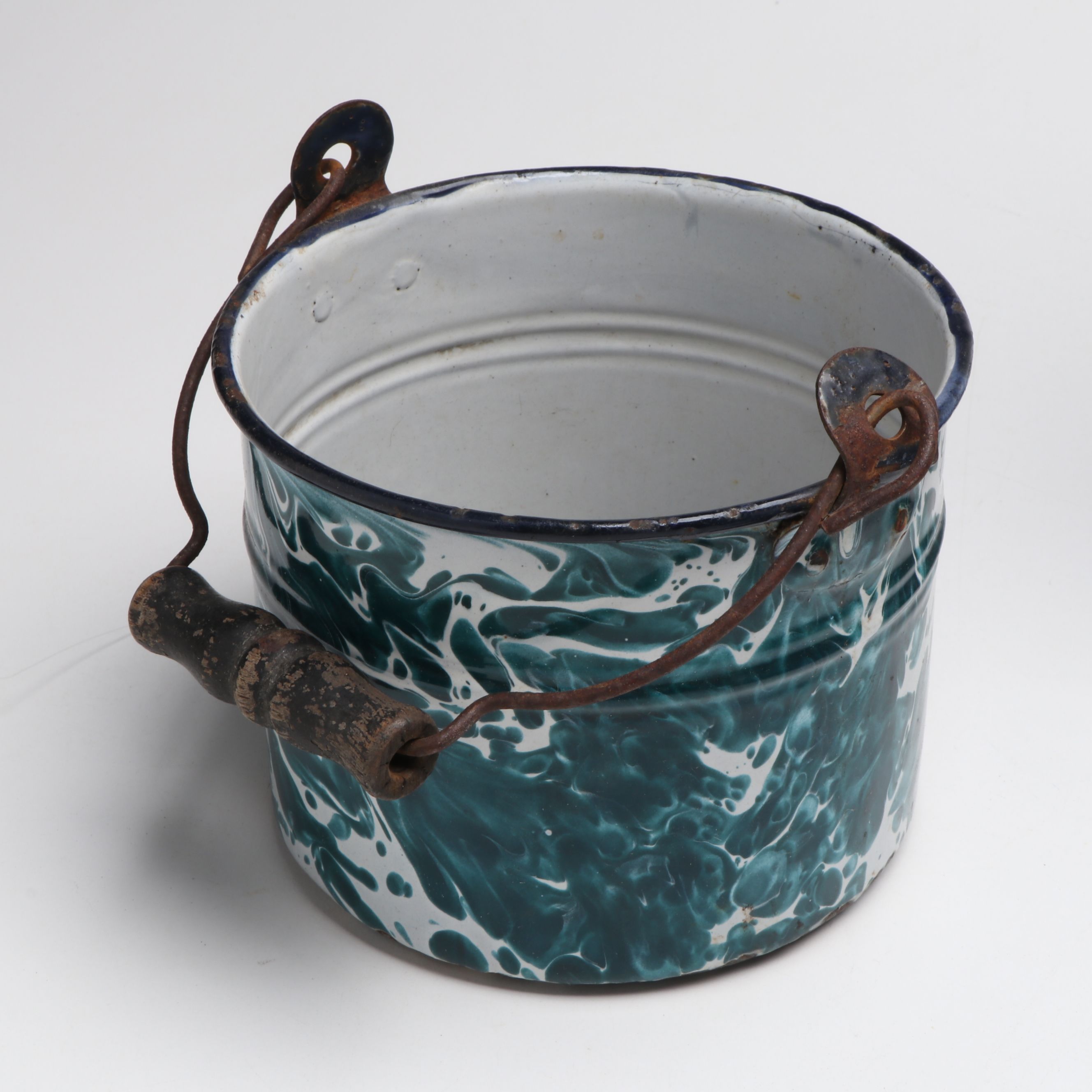 Cooking Pan, Plates and Other Blue Speckled and Marbled Enamelware