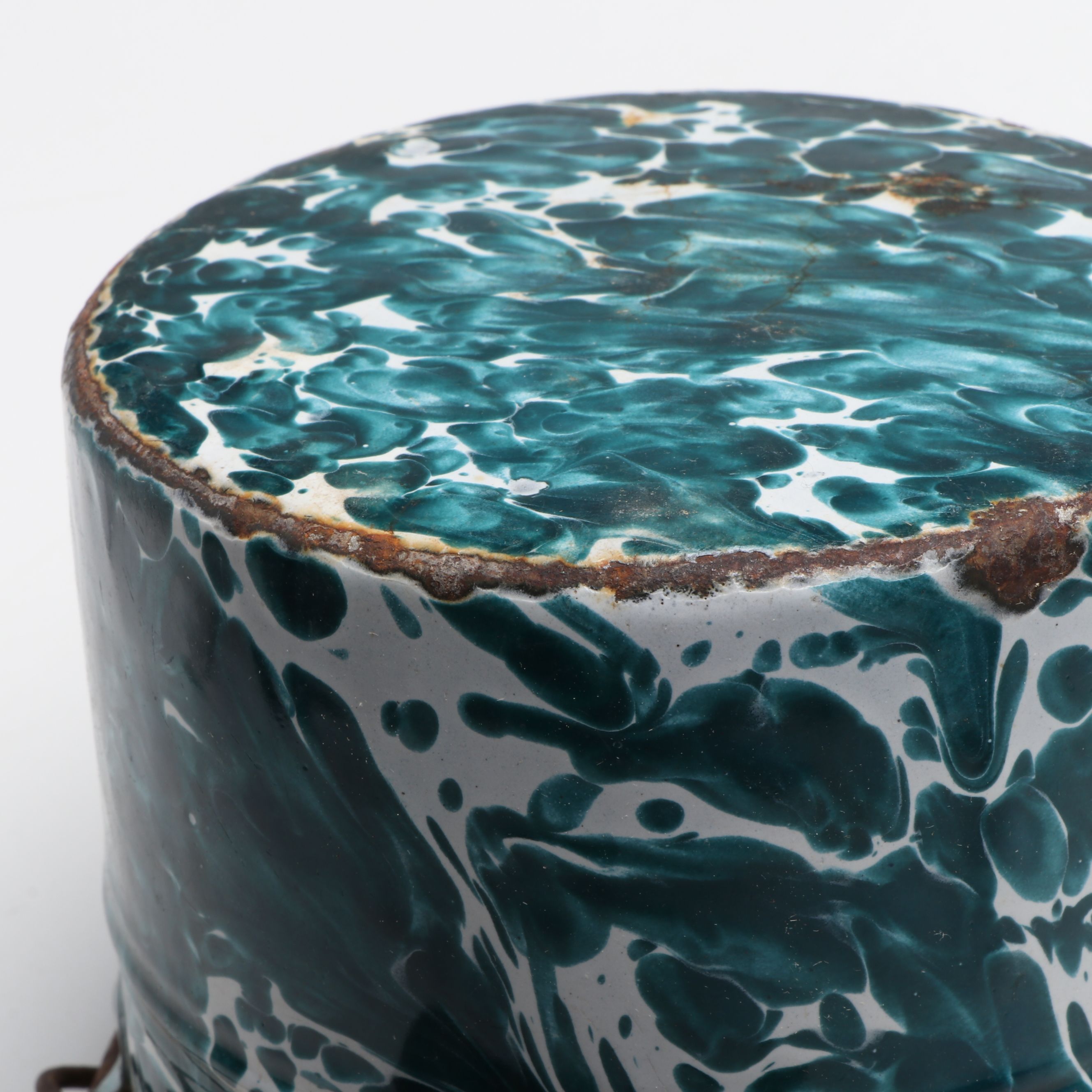 Cooking Pan, Plates and Other Blue Speckled and Marbled Enamelware