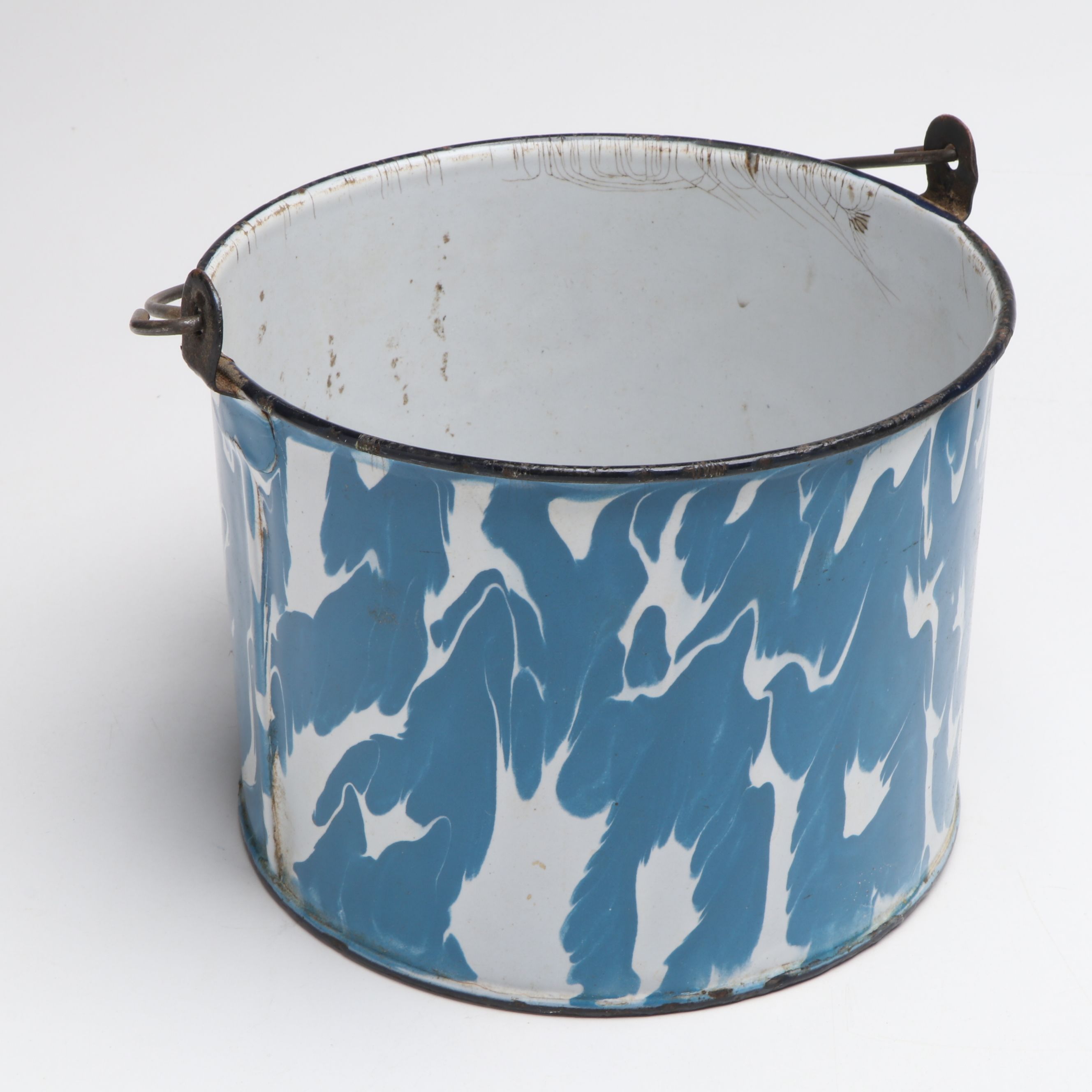 Cooking Pan, Plates and Other Blue Speckled and Marbled Enamelware
