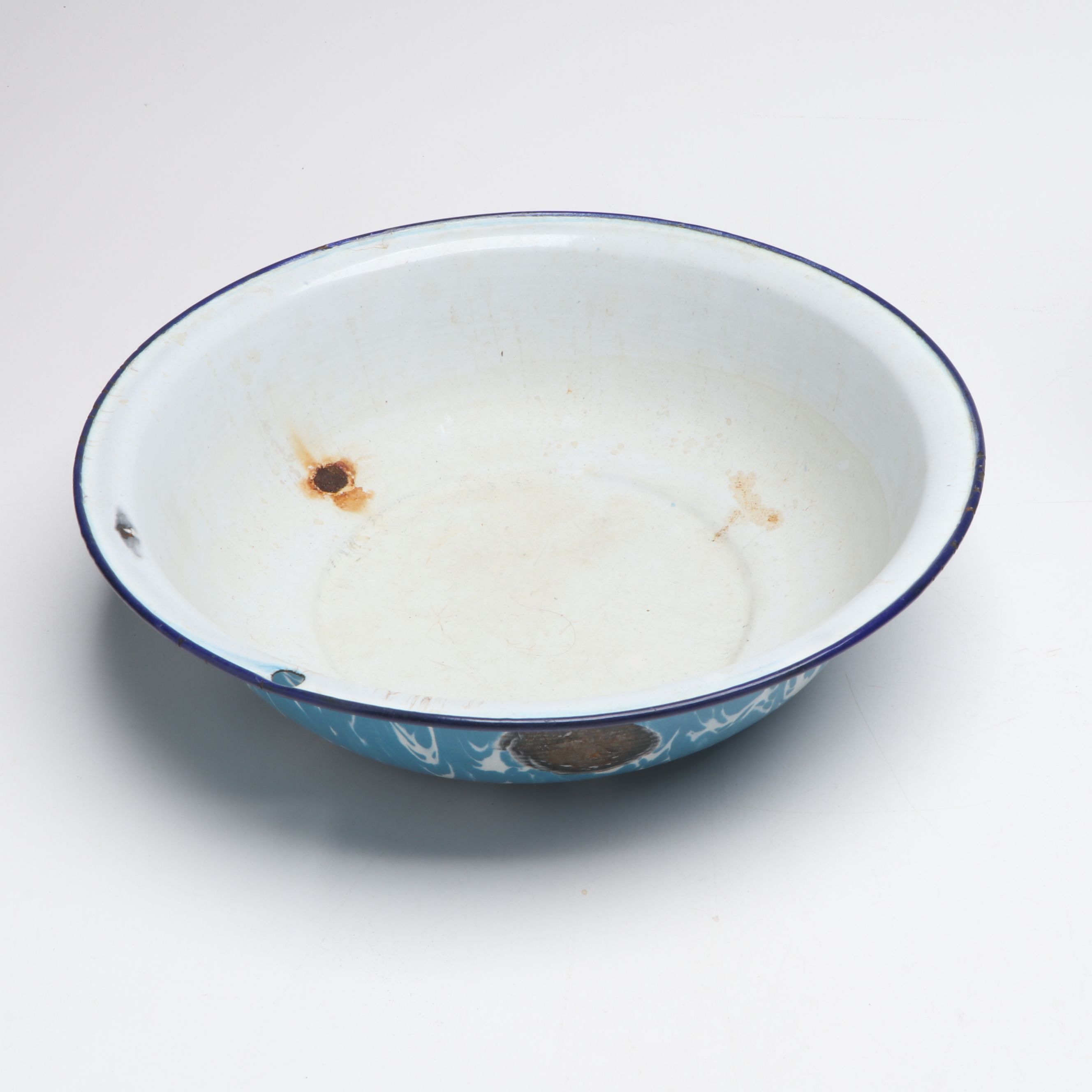 Cooking Pan, Plates and Other Blue Speckled and Marbled Enamelware