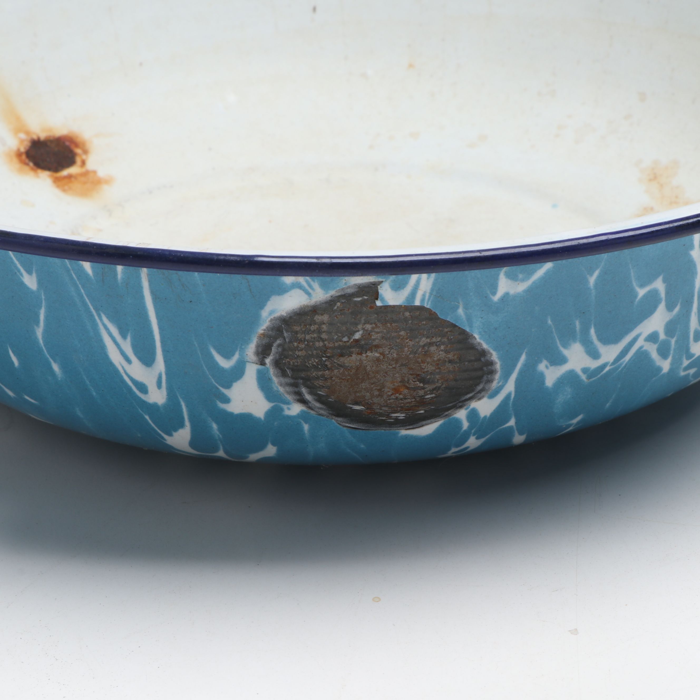 Cooking Pan, Plates and Other Blue Speckled and Marbled Enamelware