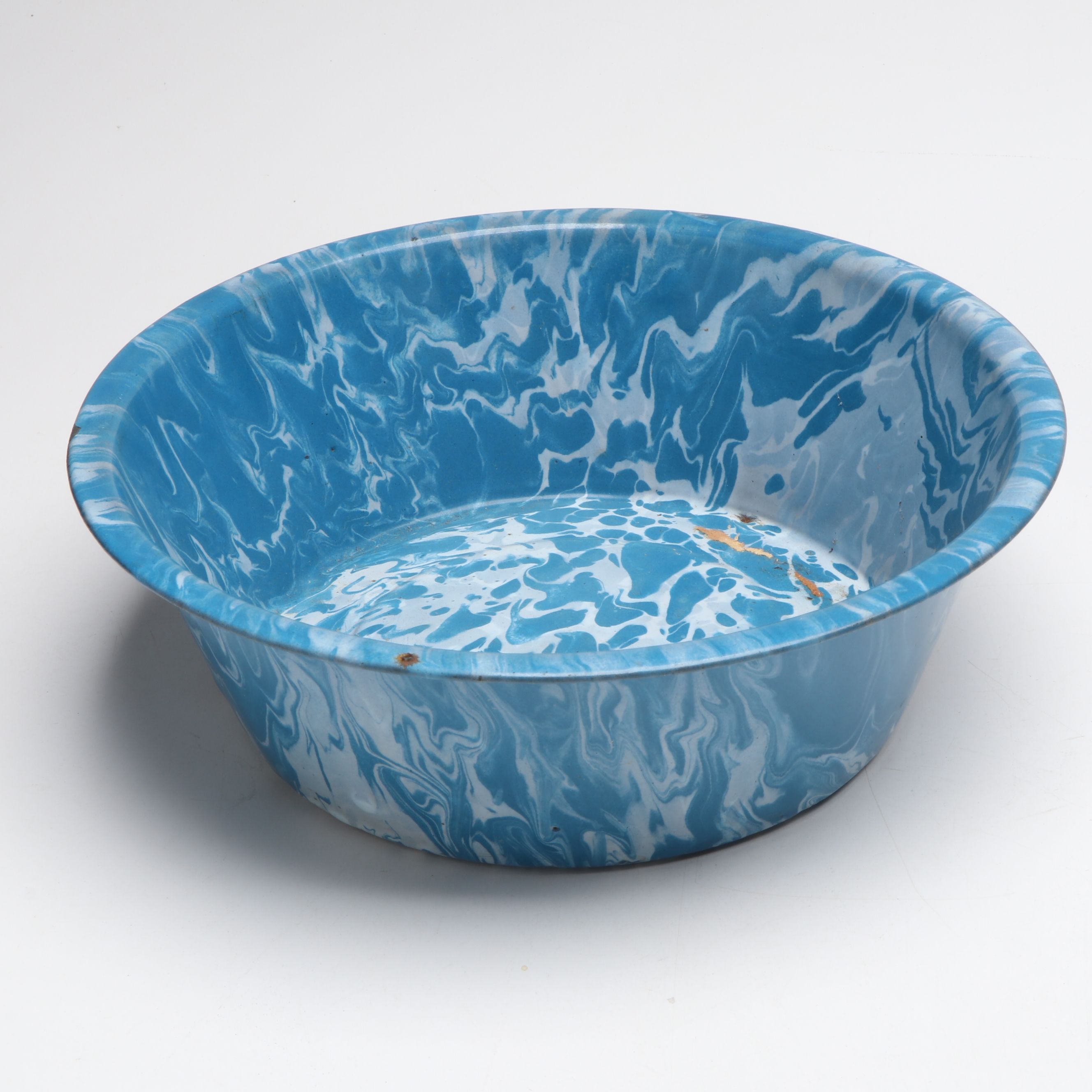 Cooking Pan, Plates and Other Blue Speckled and Marbled Enamelware