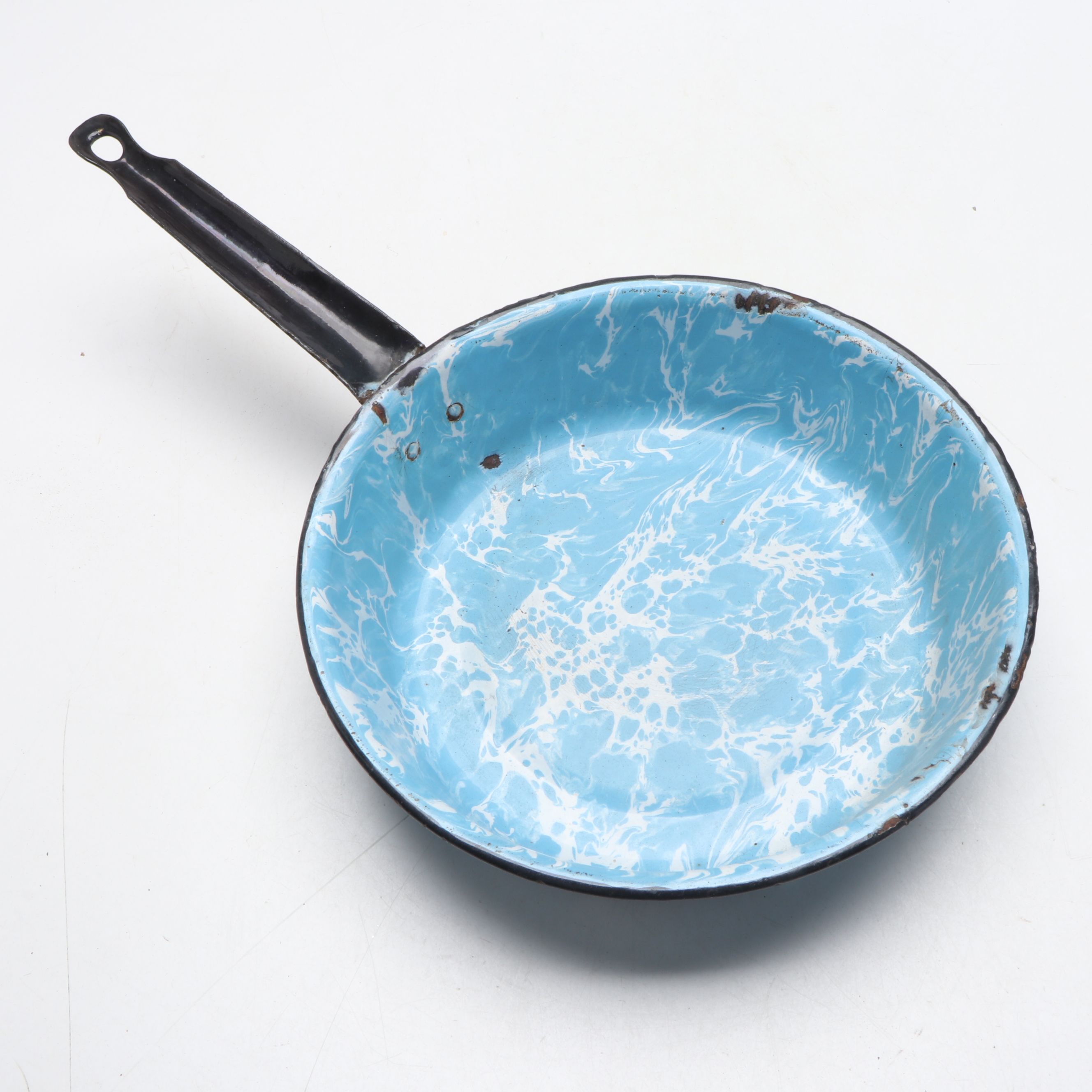 Cooking Pan, Plates and Other Blue Speckled and Marbled Enamelware