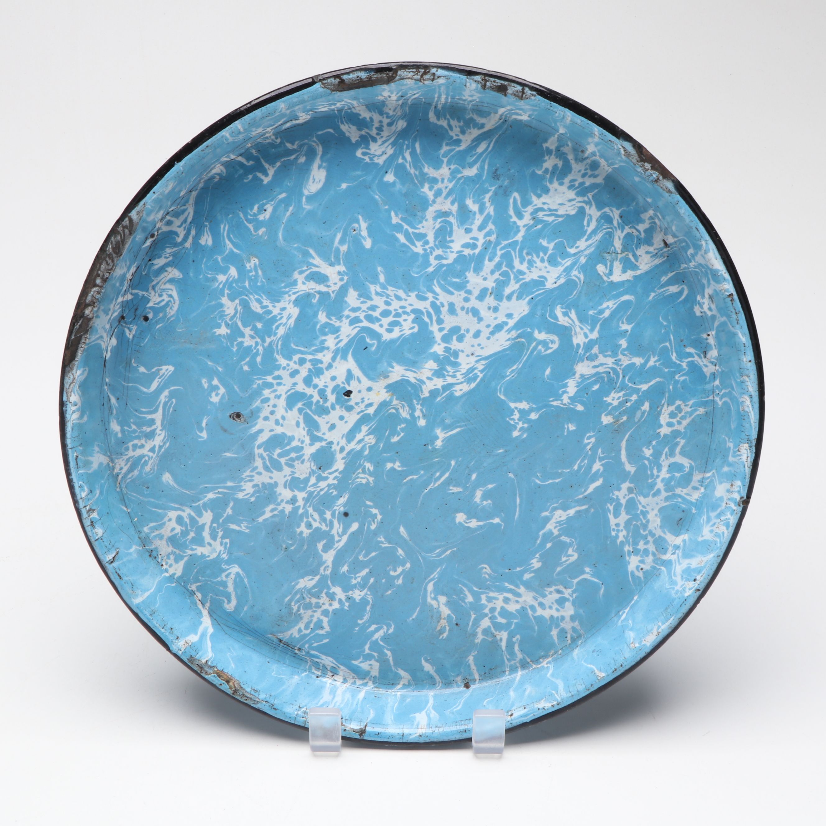 Cooking Pan, Plates and Other Blue Speckled and Marbled Enamelware