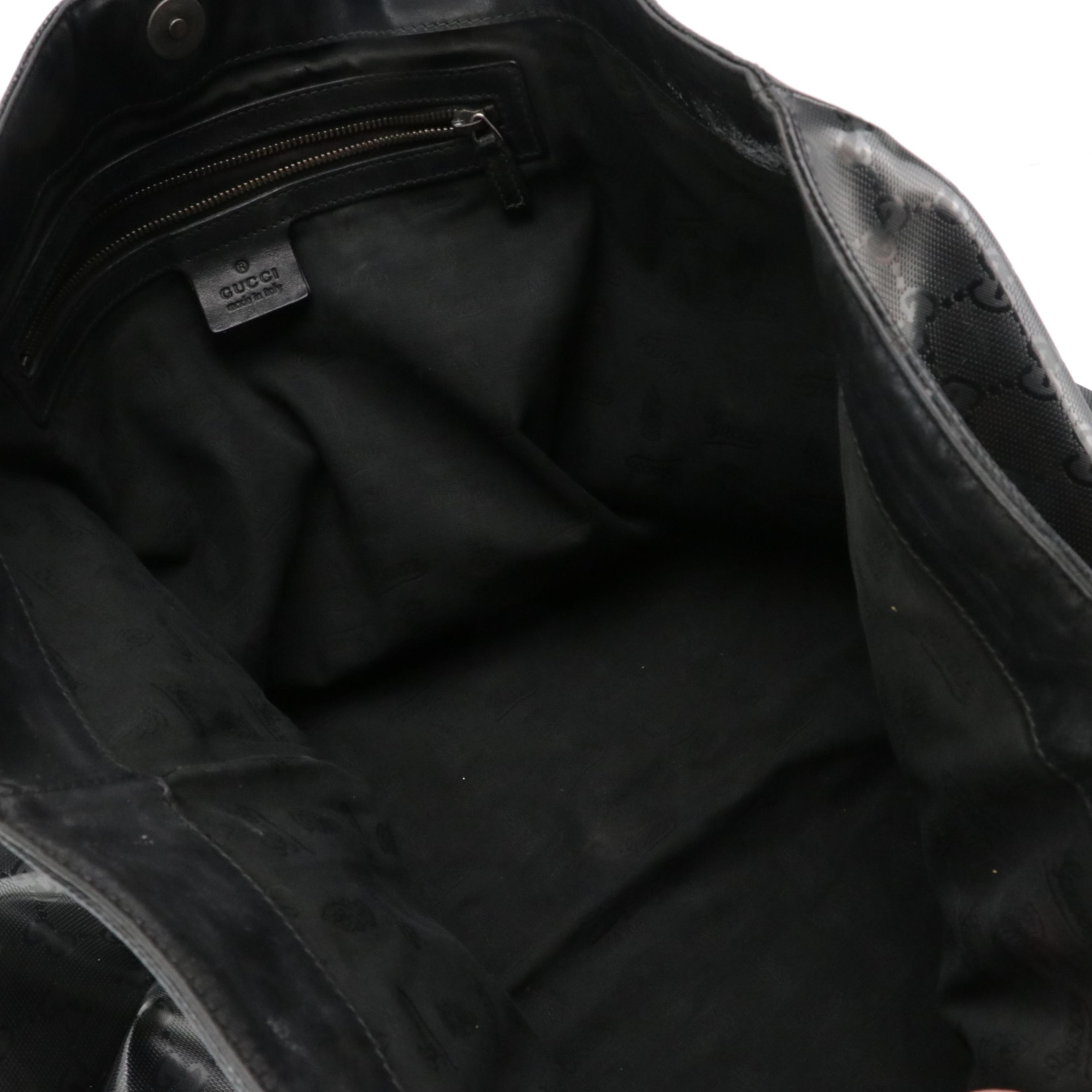 Gucci Large Studded Tote in Black GG Imprimé Canvas and Leather Trim