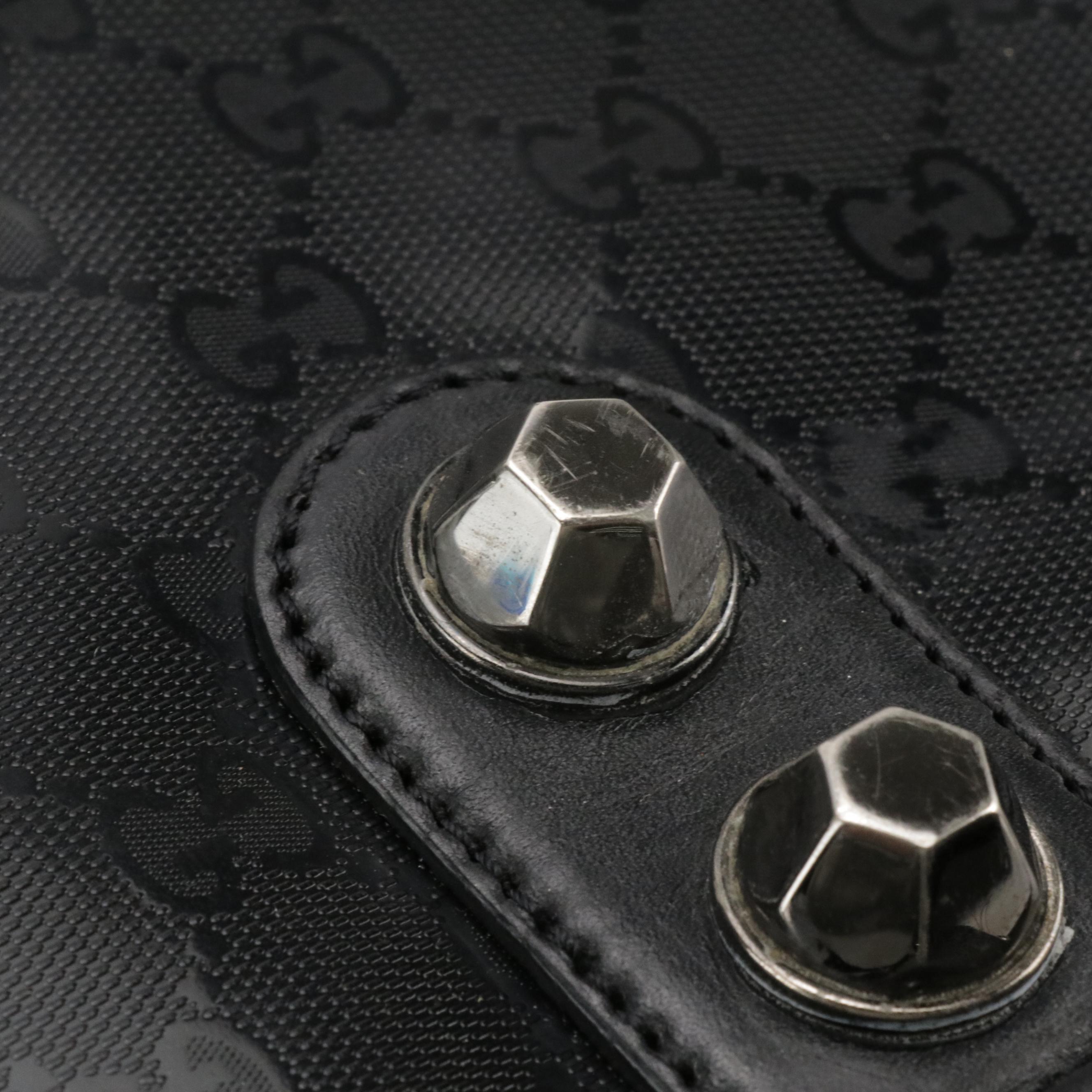 Gucci Large Studded Tote in Black GG Imprimé Canvas and Leather Trim