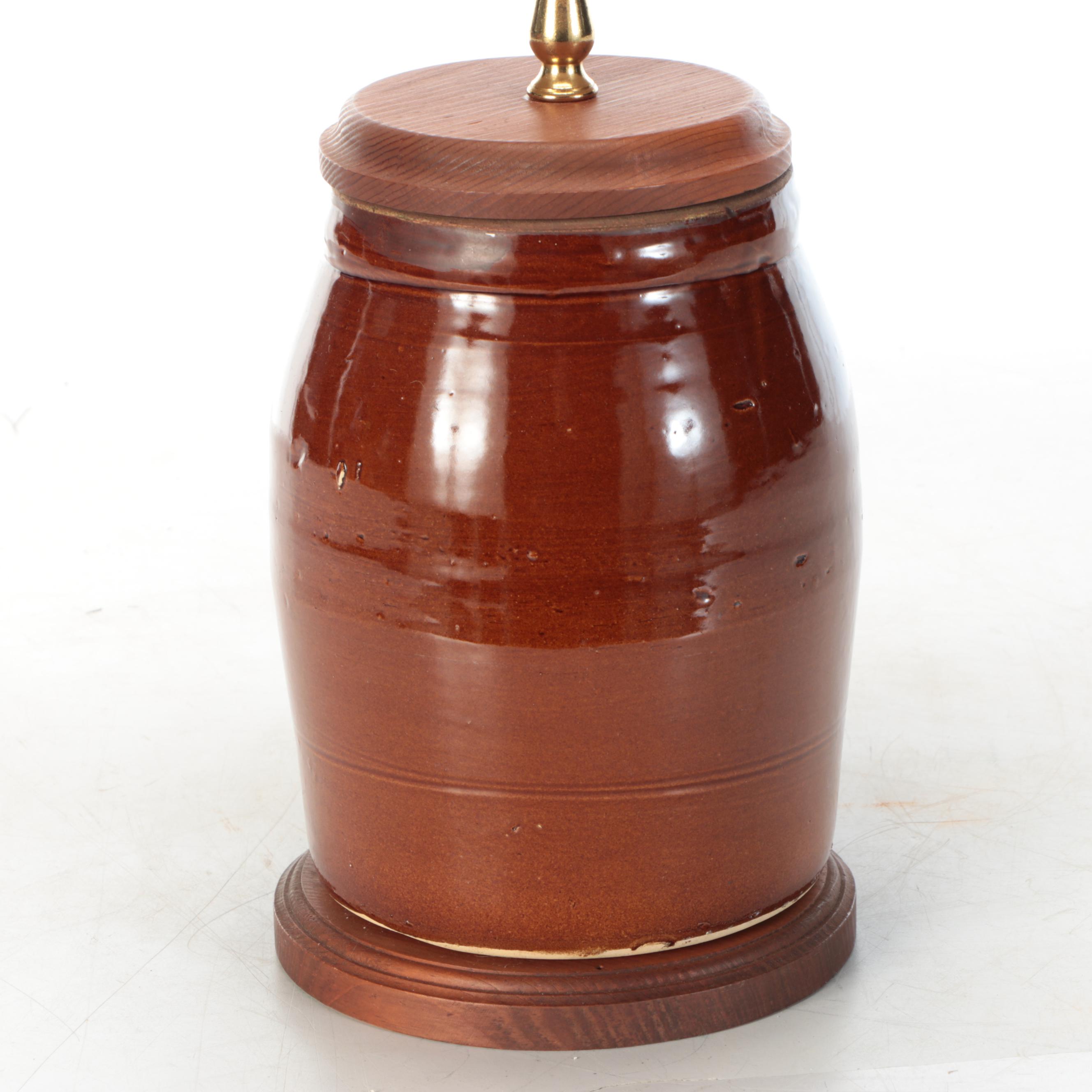 Glazed Crock Table Lamp with Print Fabric Shade