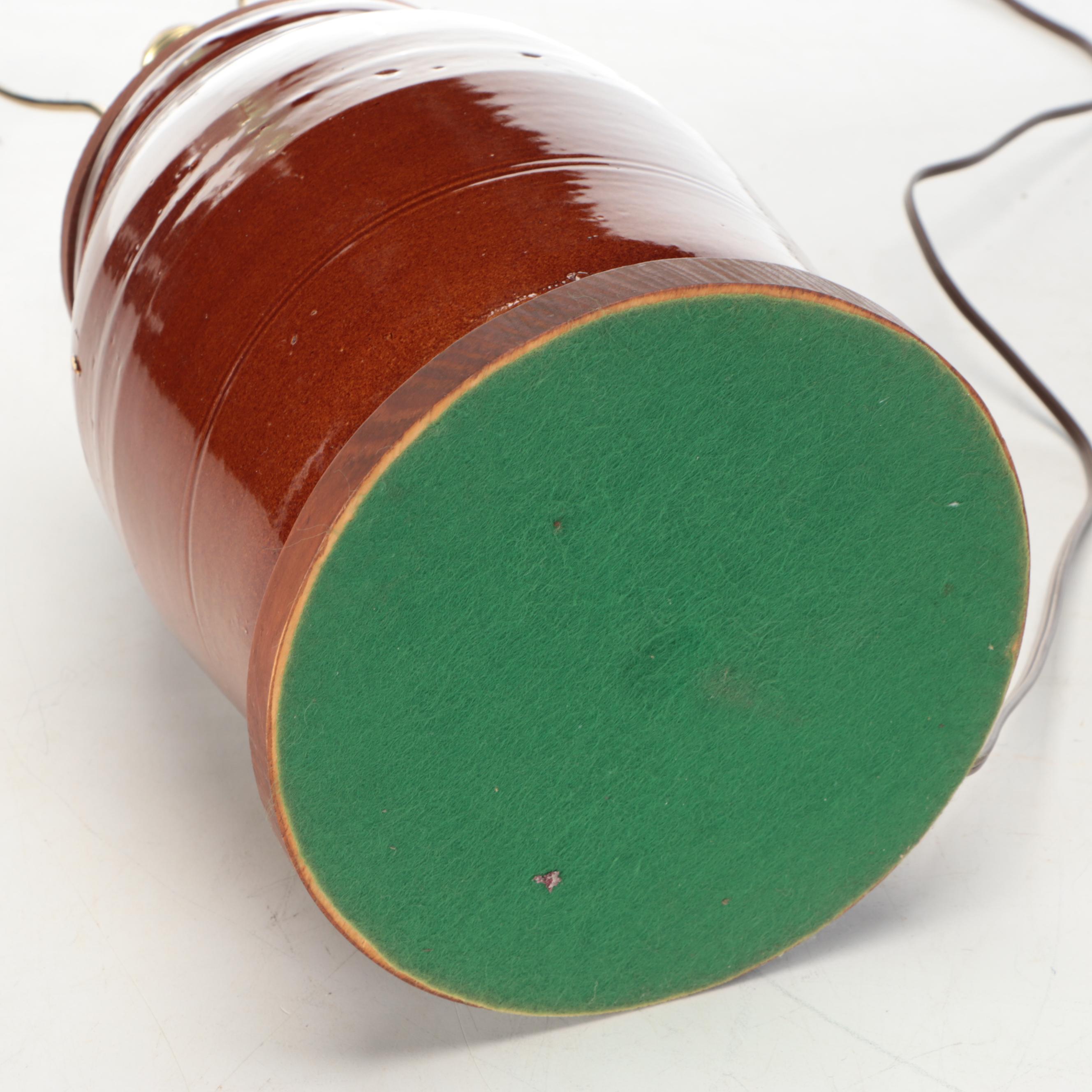 Glazed Crock Table Lamp with Print Fabric Shade