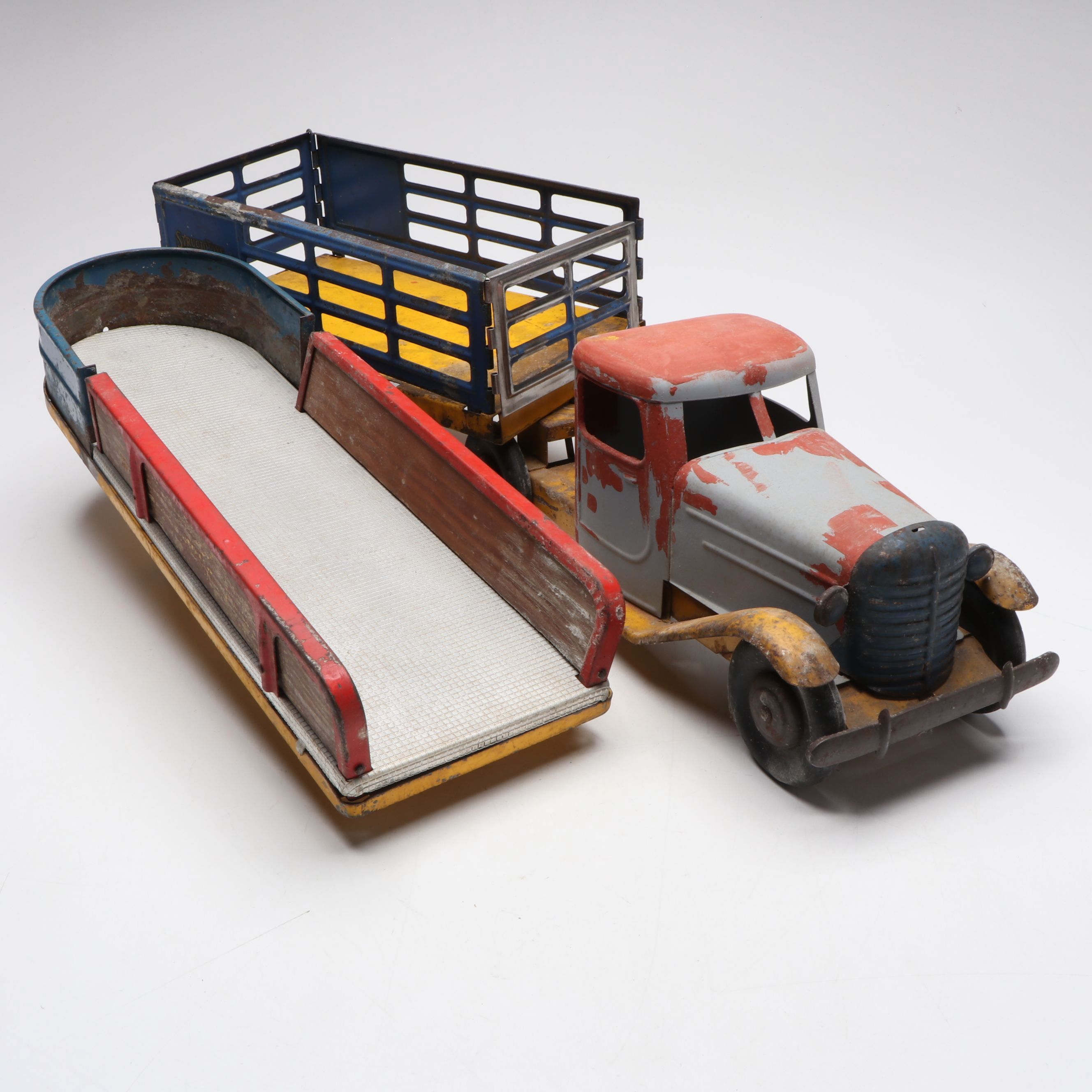 Pressed Steel Toy Truck with Trailers, Mid-20th Century