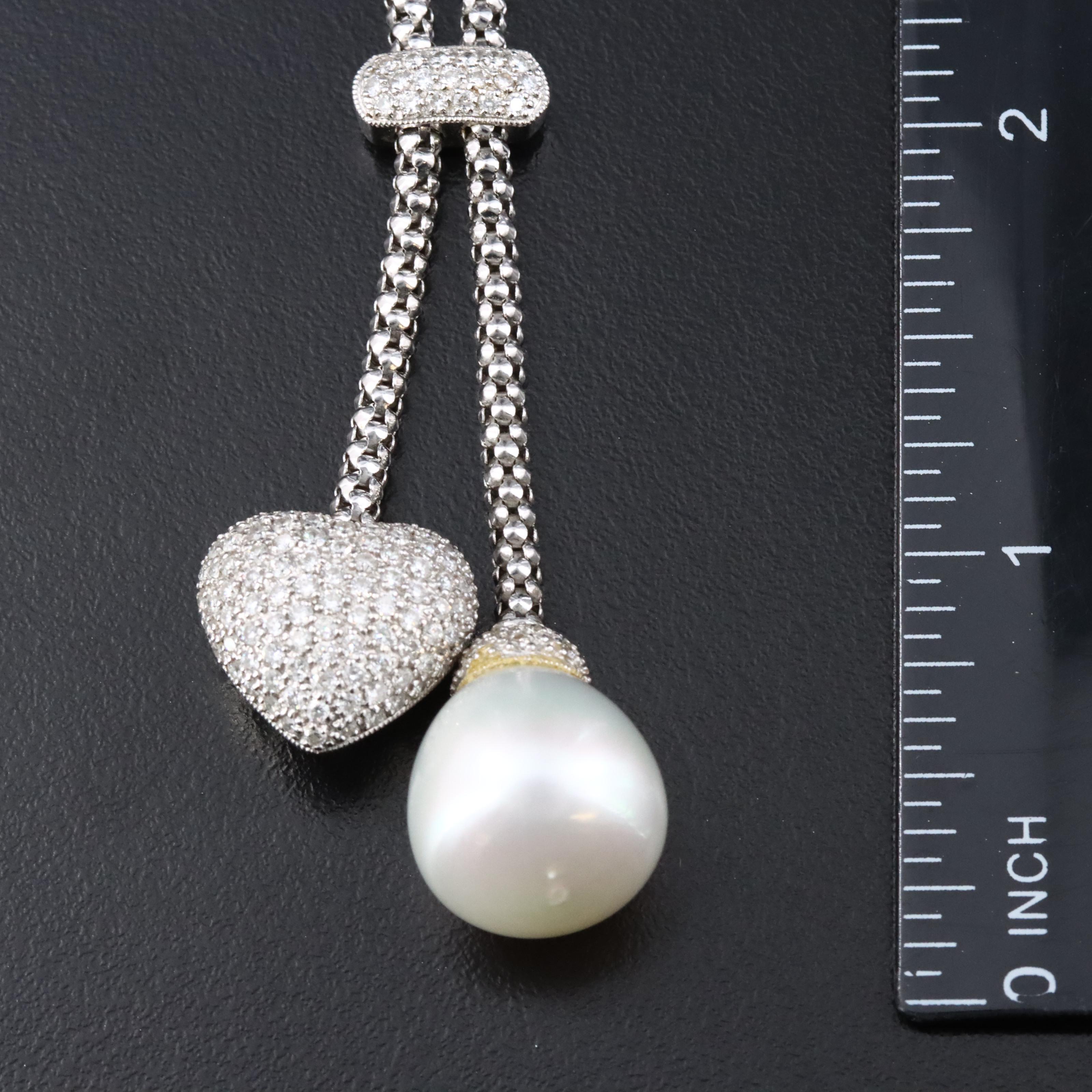 18K 1.10 CTW Pavé Diamond and Pearl Heart Négligée Necklace