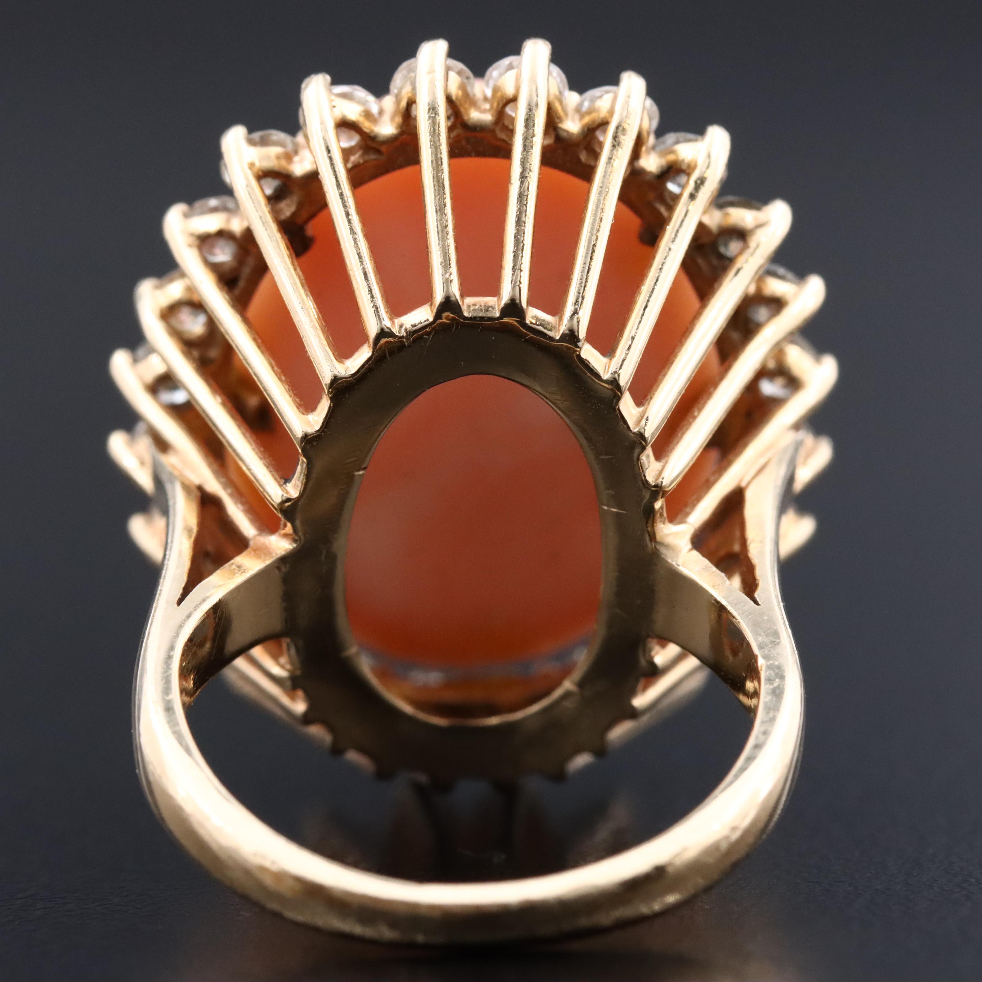 14K Coral and Diamond Halo Ring
