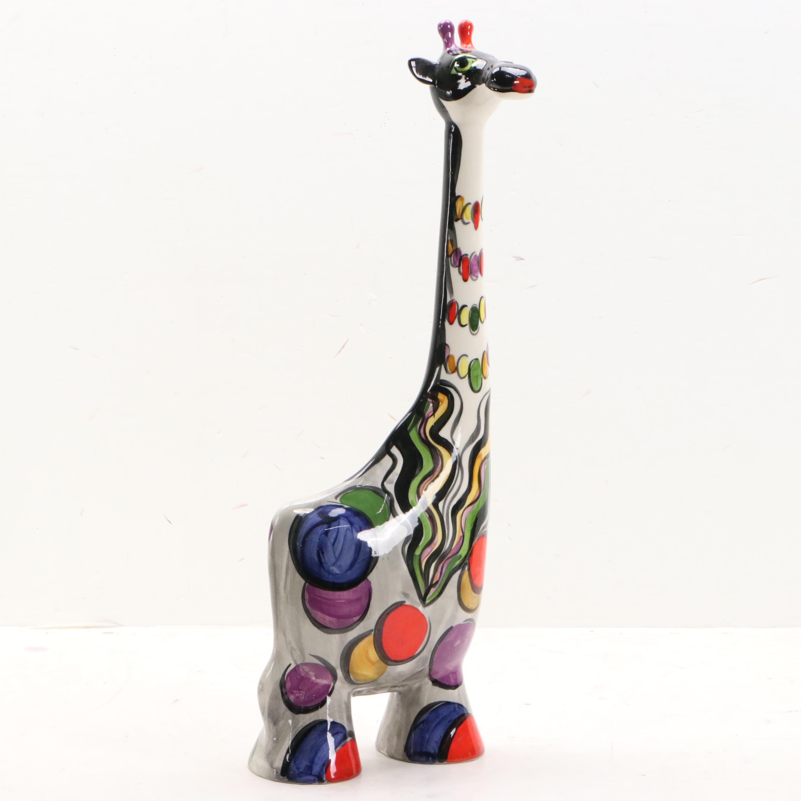 Anatoly Turovsky Hand-Painted Ceramic Giraffes, Late 20th Century