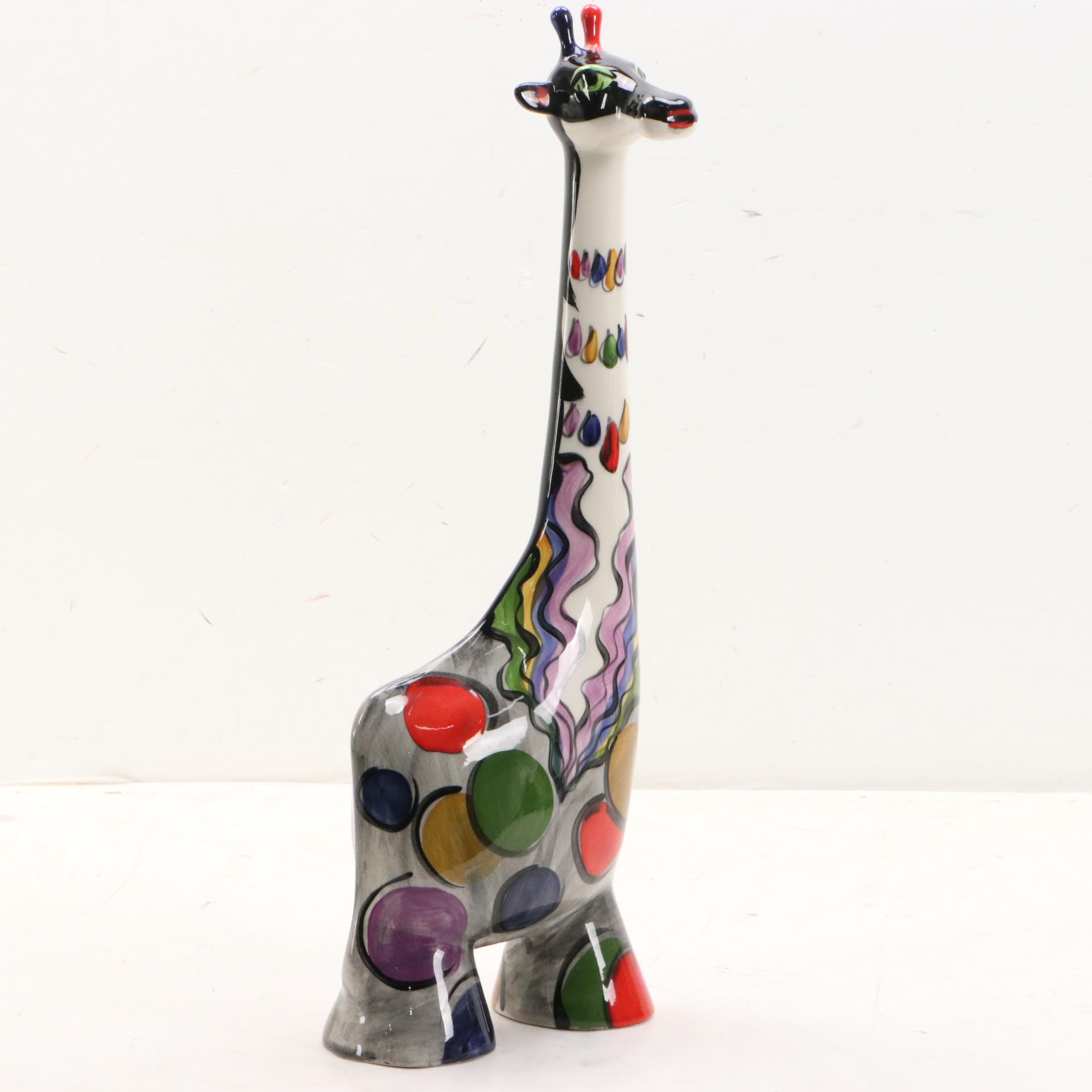Anatoly Turovsky Hand-Painted Ceramic Giraffes, Late 20th Century